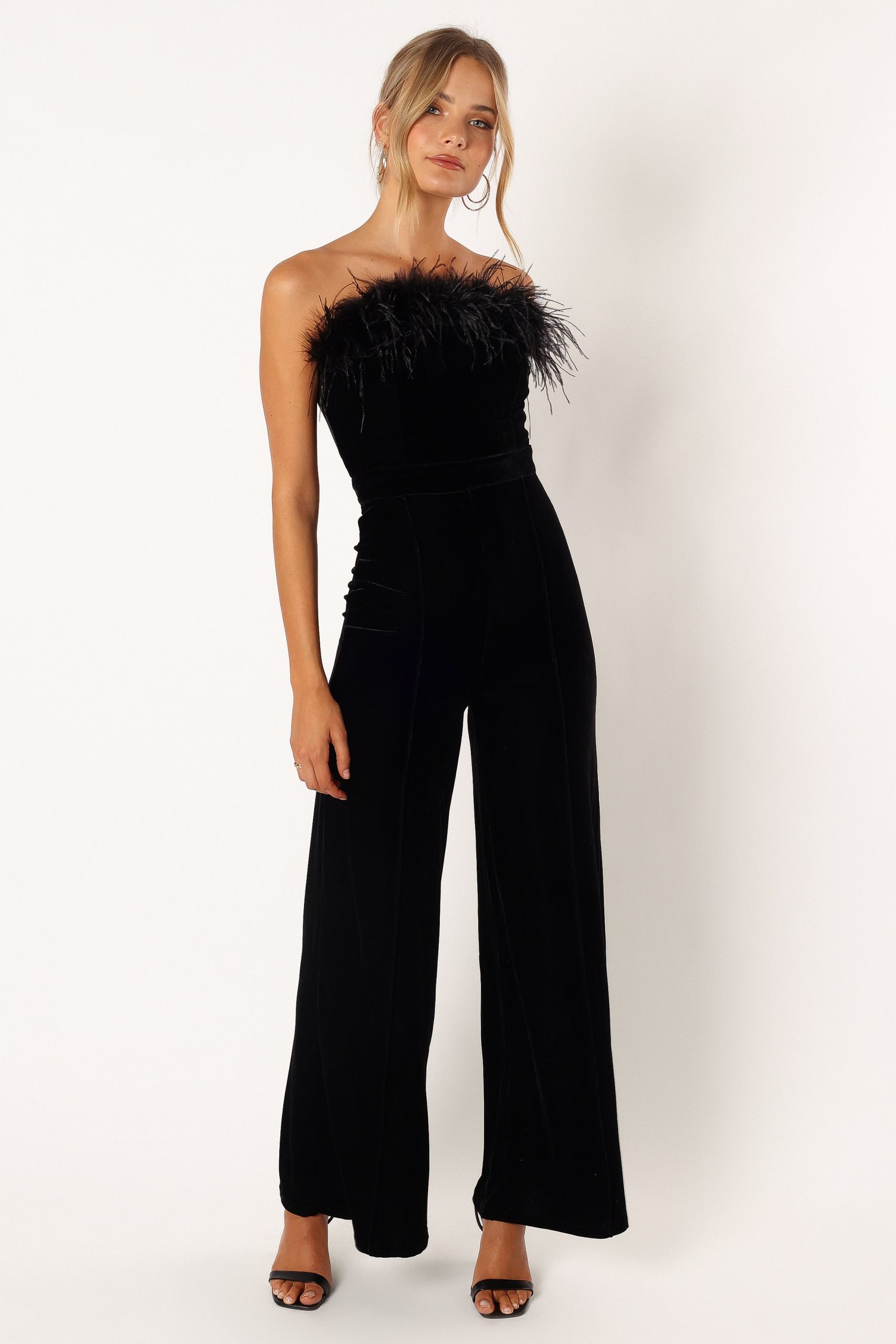Donatella Feather Trim Jumpsuit - Black - Image 2