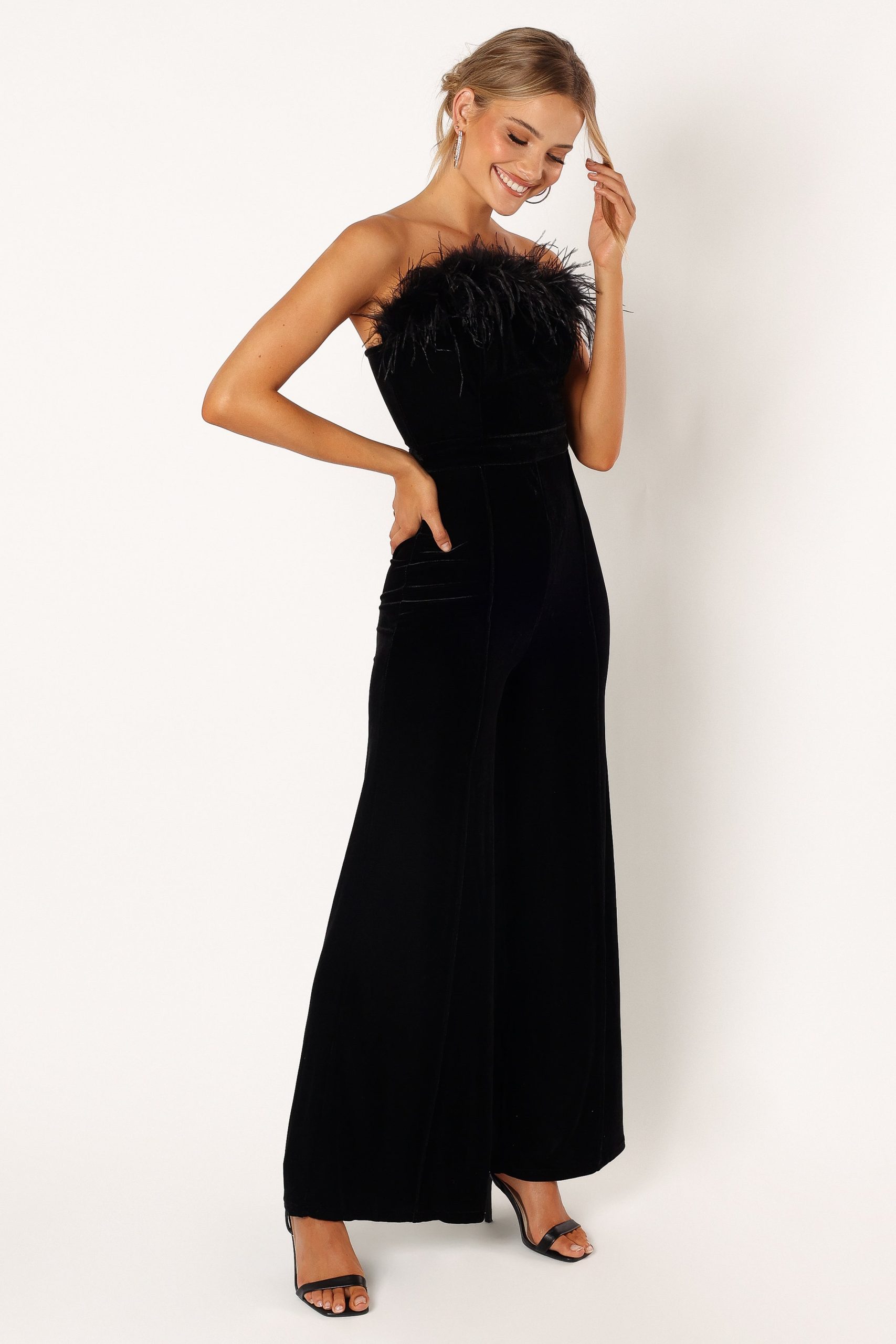 Donatella Feather Trim Jumpsuit - Black - Image 6