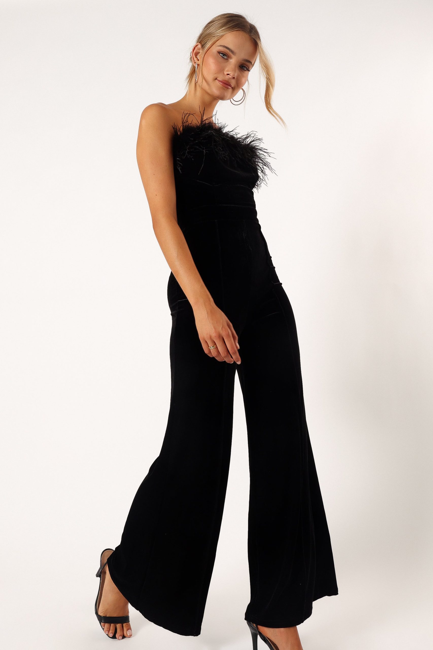 Donatella Feather Trim Jumpsuit - Black - Image 7
