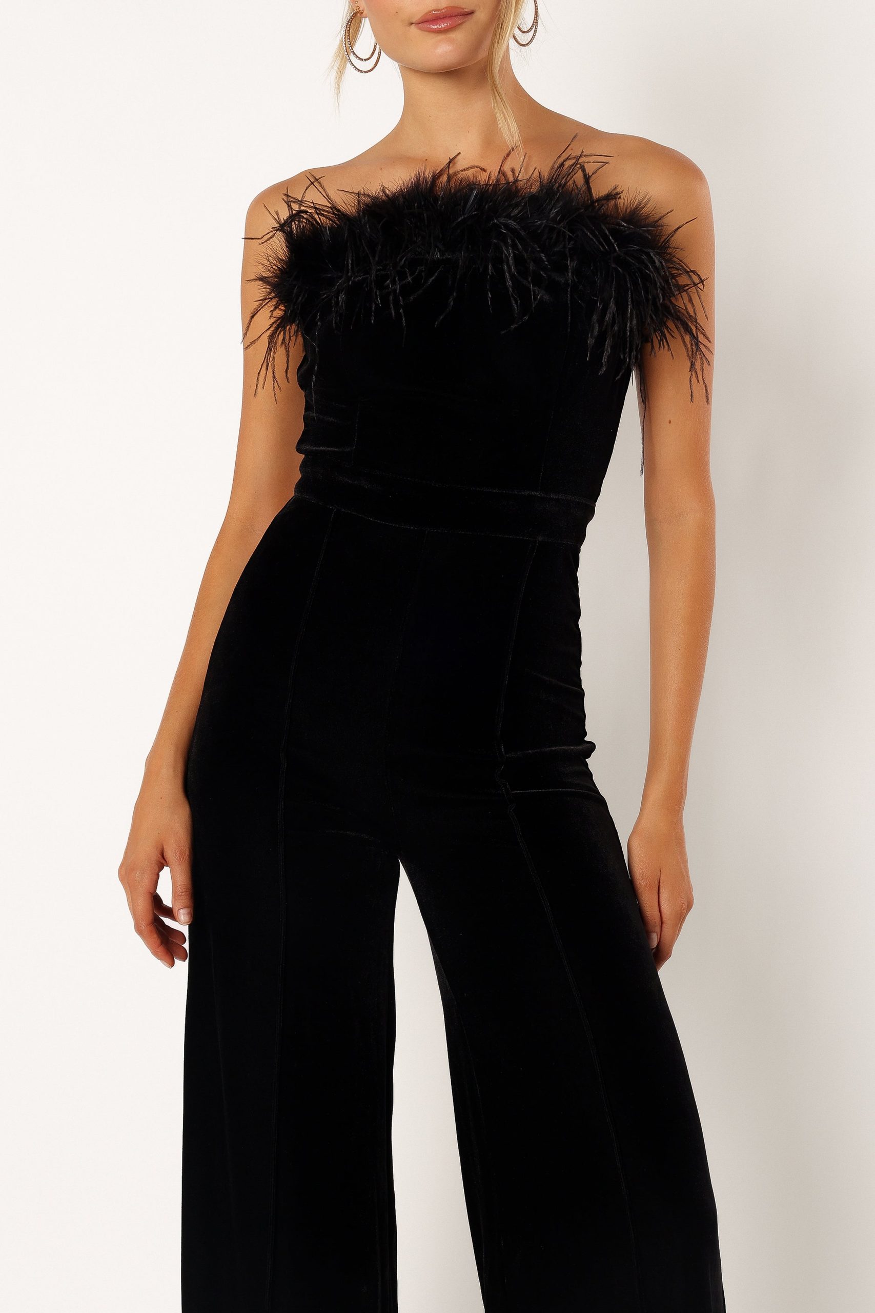Donatella Feather Trim Jumpsuit - Black - Image 8
