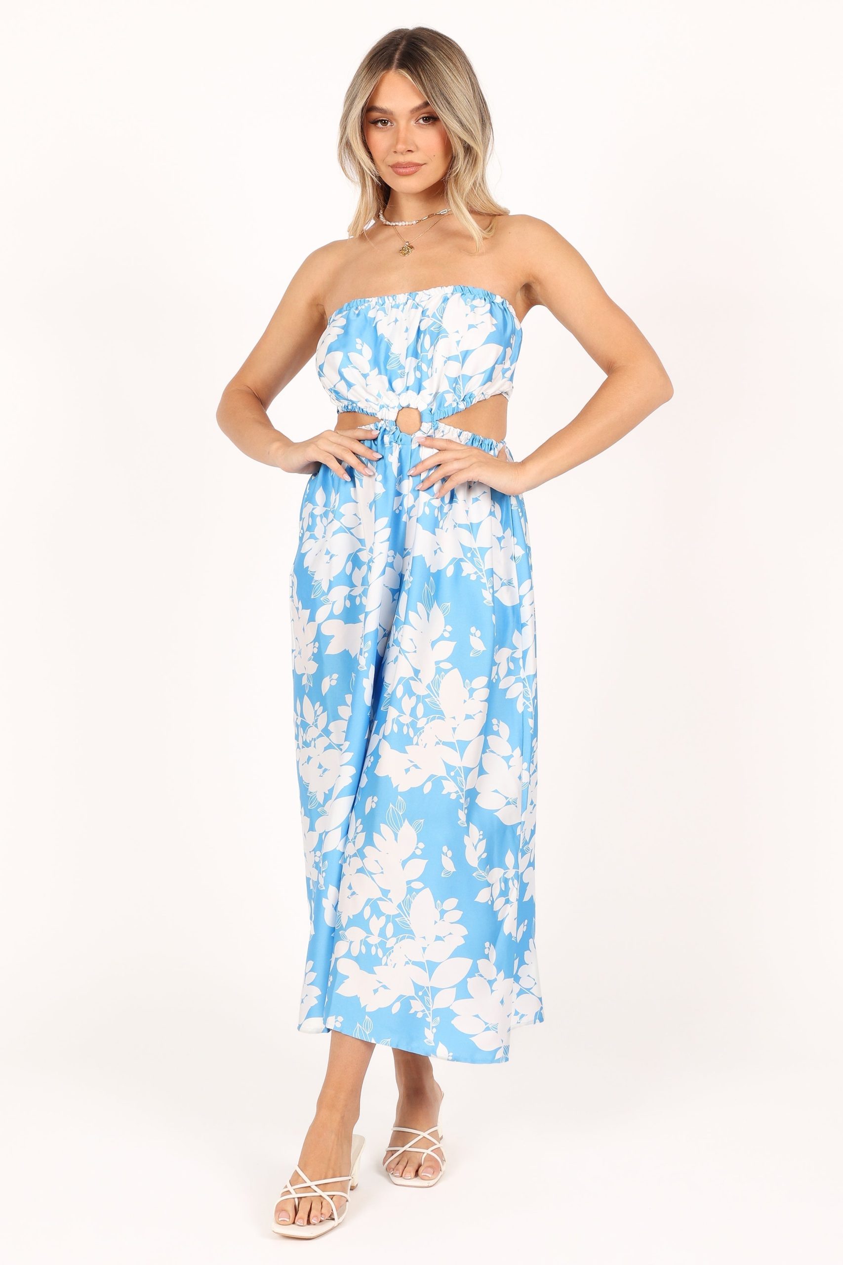 Elodie Tube Belted Jumpsuit - Blue/White - Image 4