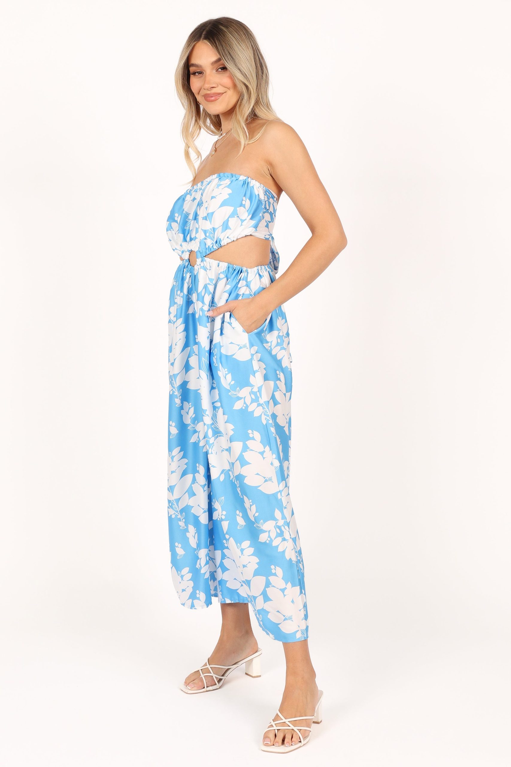 Elodie Tube Belted Jumpsuit - Blue/White - Image 5