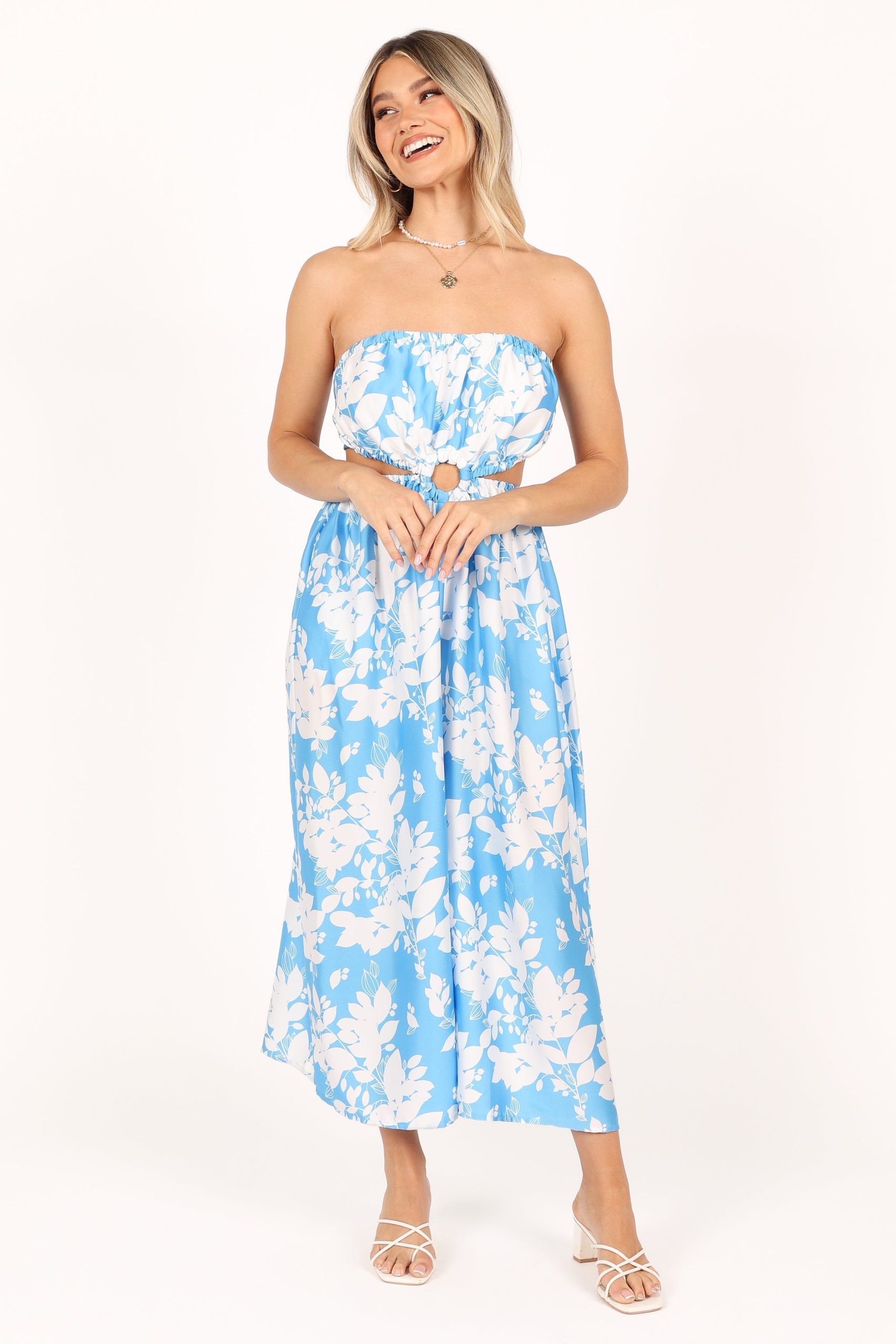 Elodie Tube Belted Jumpsuit - Blue/White - Image 10