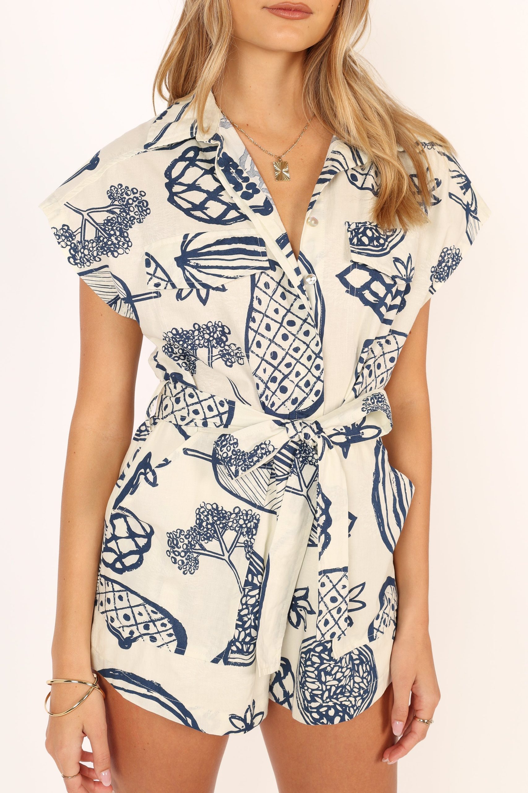 Georgina Tie Waist Romper - Navy - Image 8