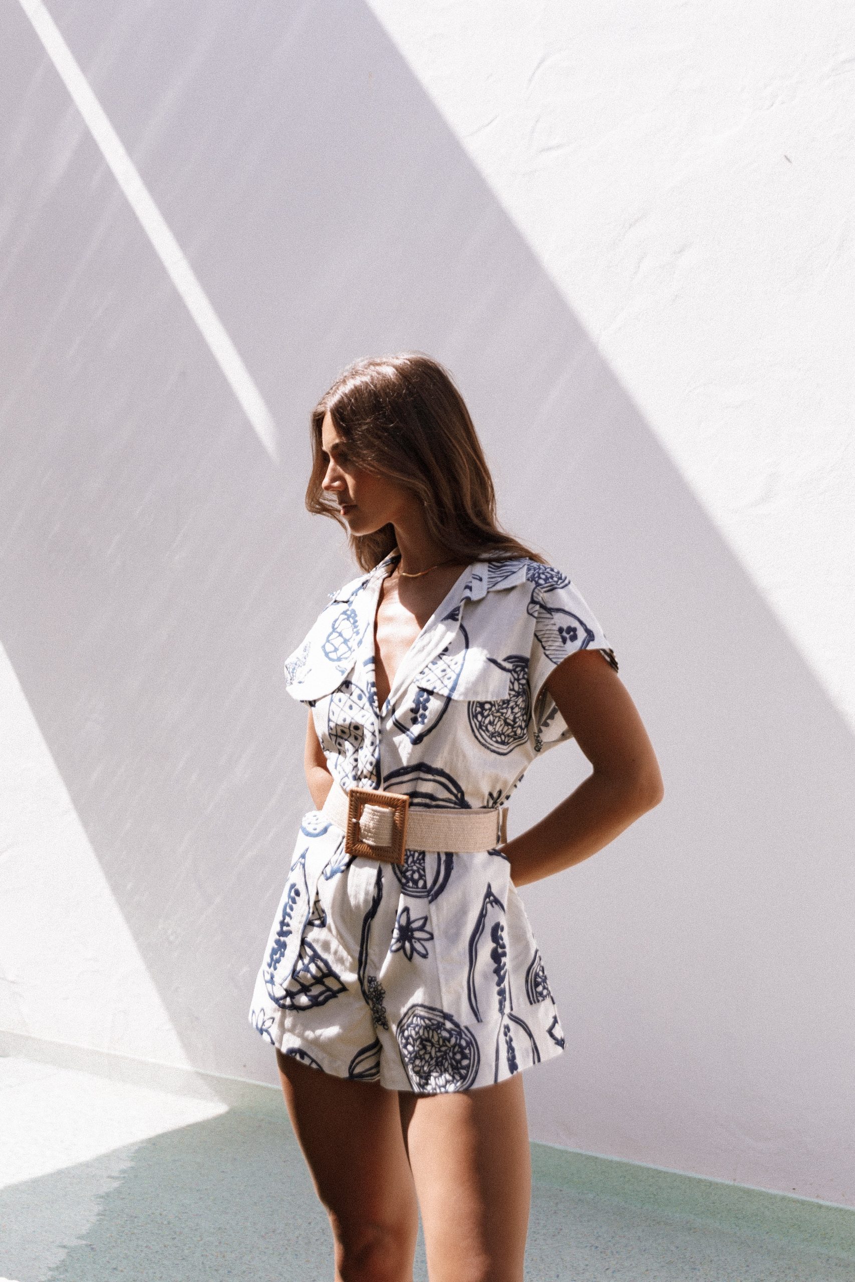 Georgina Tie Waist Romper - Navy - Image 2