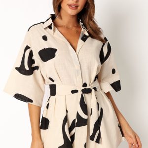 Kellie Romper - Beige Black