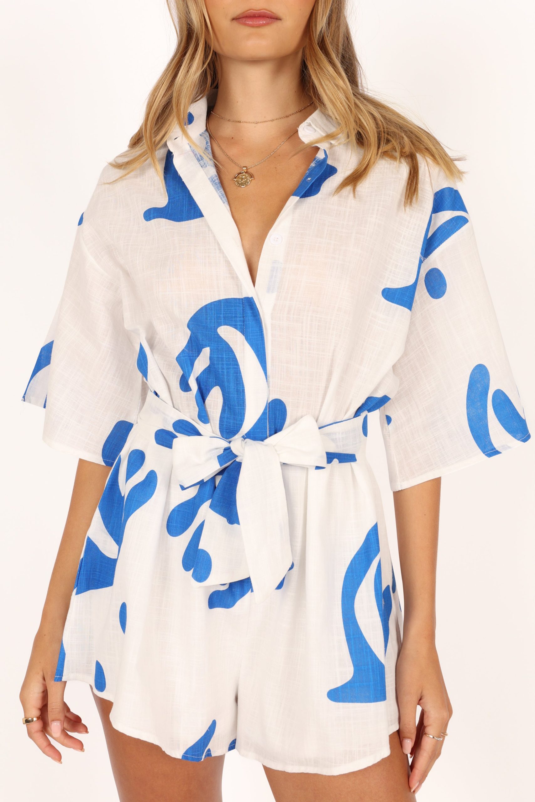 Kellie Romper - White/Blue - Image 2