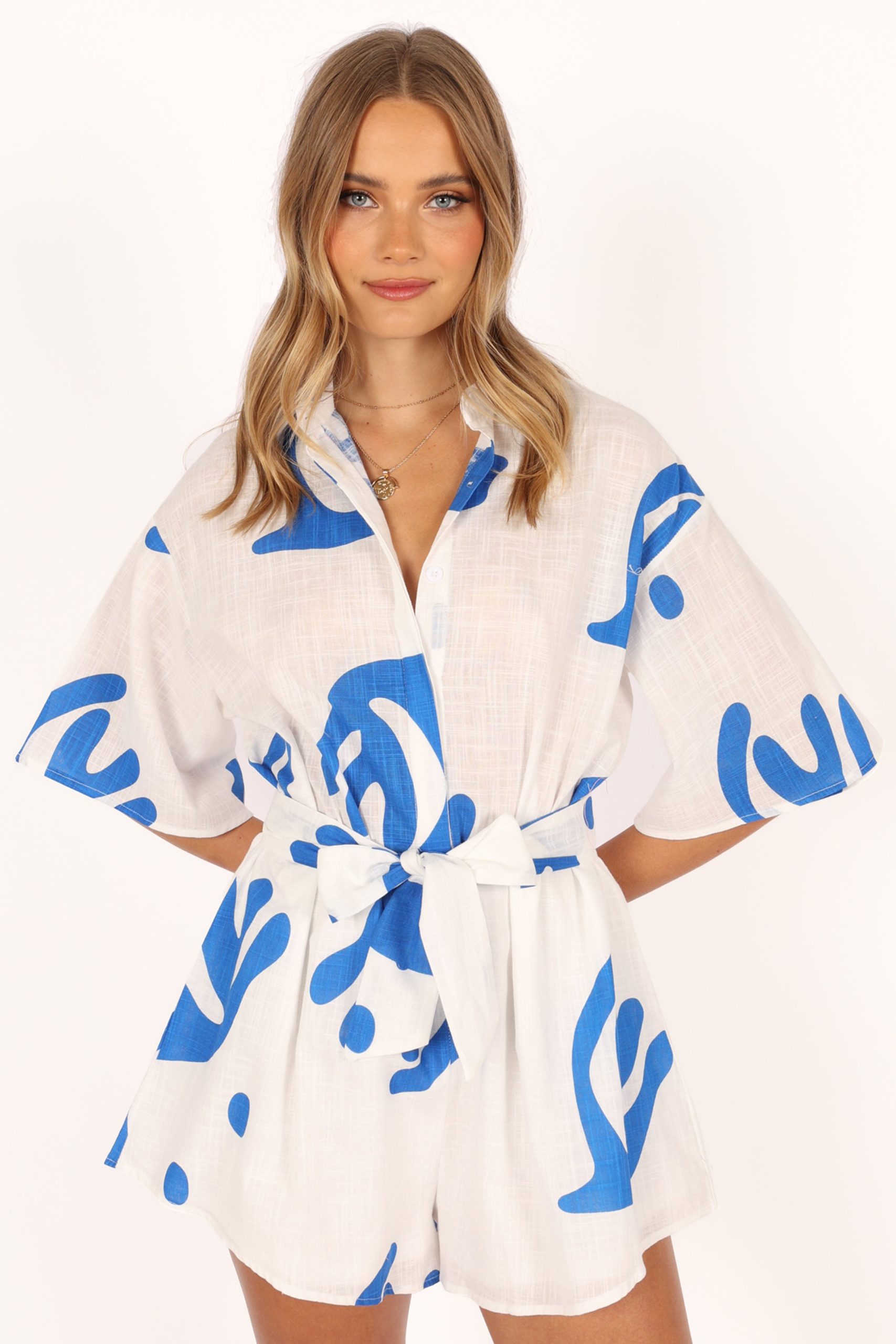 Kellie Romper - White/Blue - Image 3