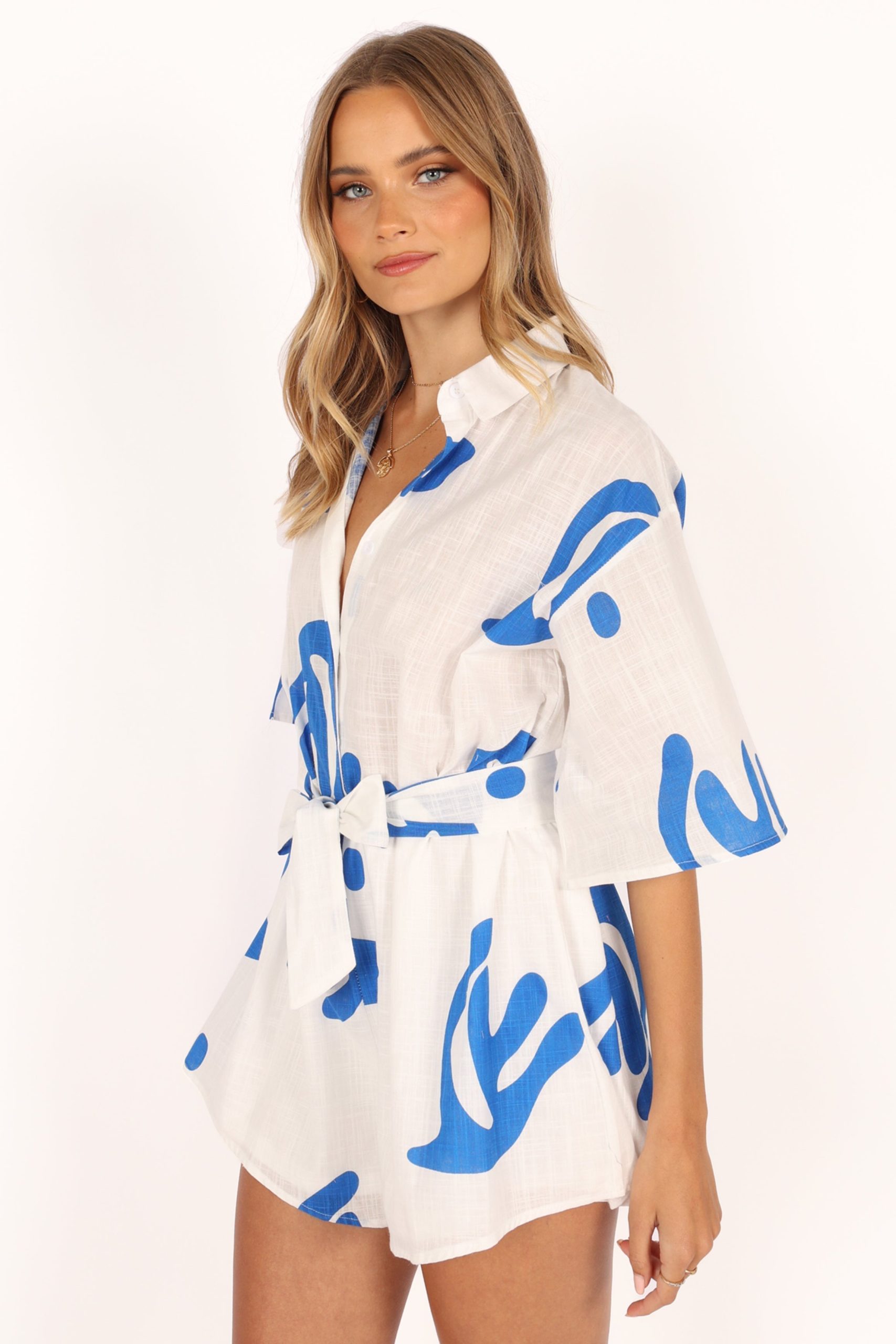 Kellie Romper - White/Blue - Image 5