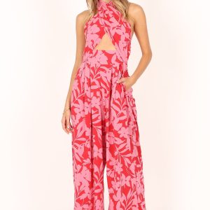 LeLe Halter Jumpsuit - Red/Pink