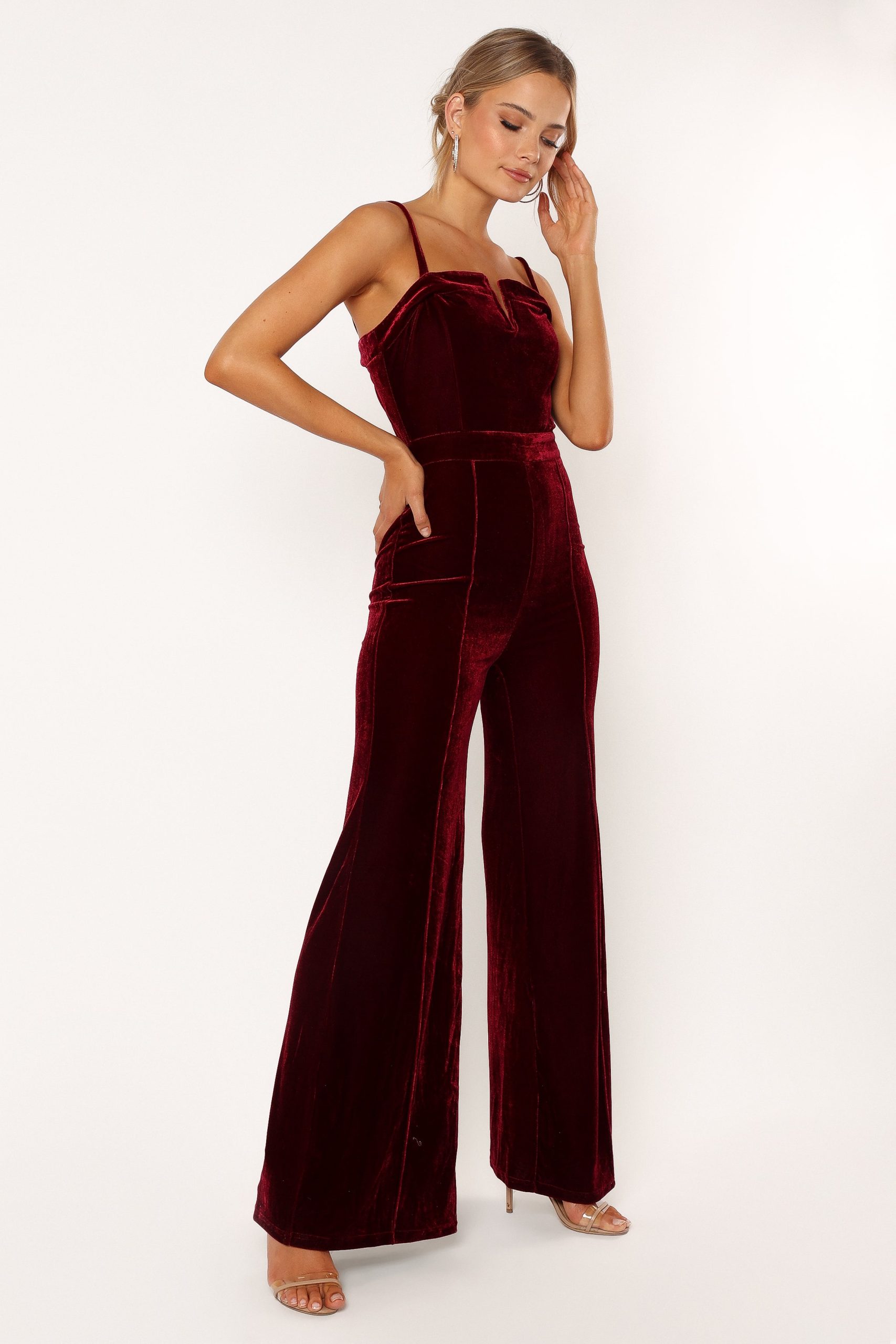 Lexie Velvet Jumpsuit - Burgundy - Image 2
