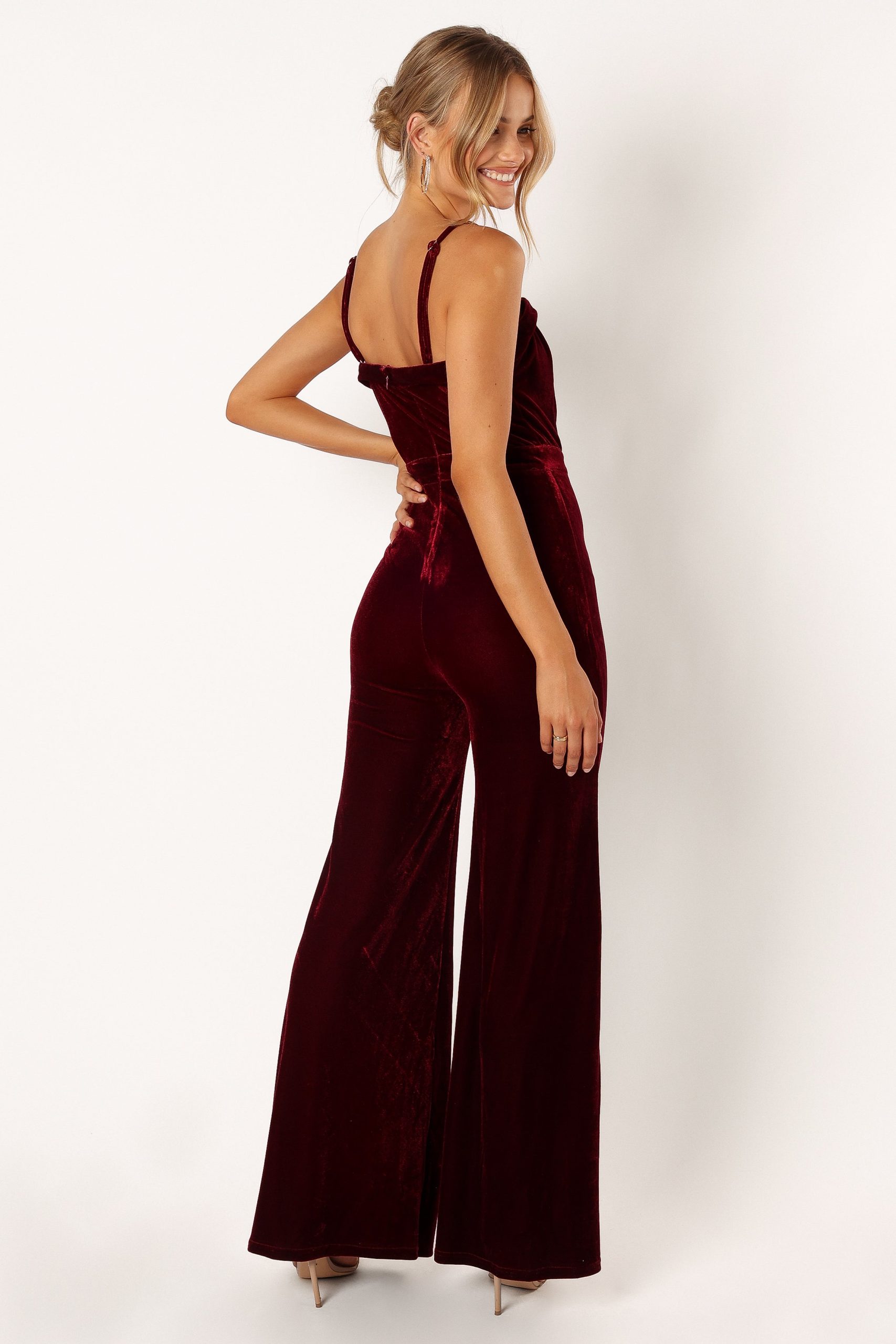 Lexie Velvet Jumpsuit - Burgundy - Image 4