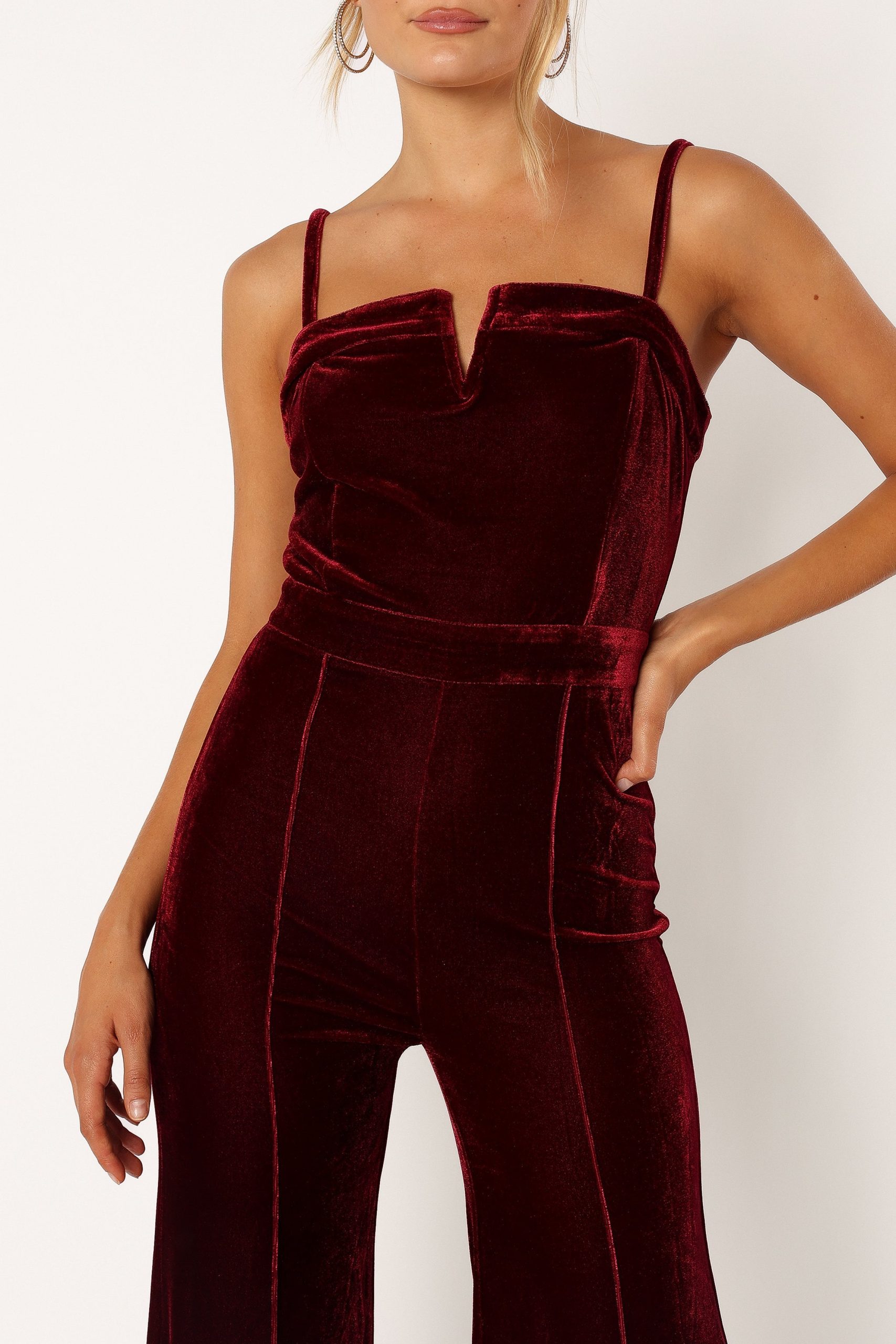 Lexie Velvet Jumpsuit - Burgundy - Image 6