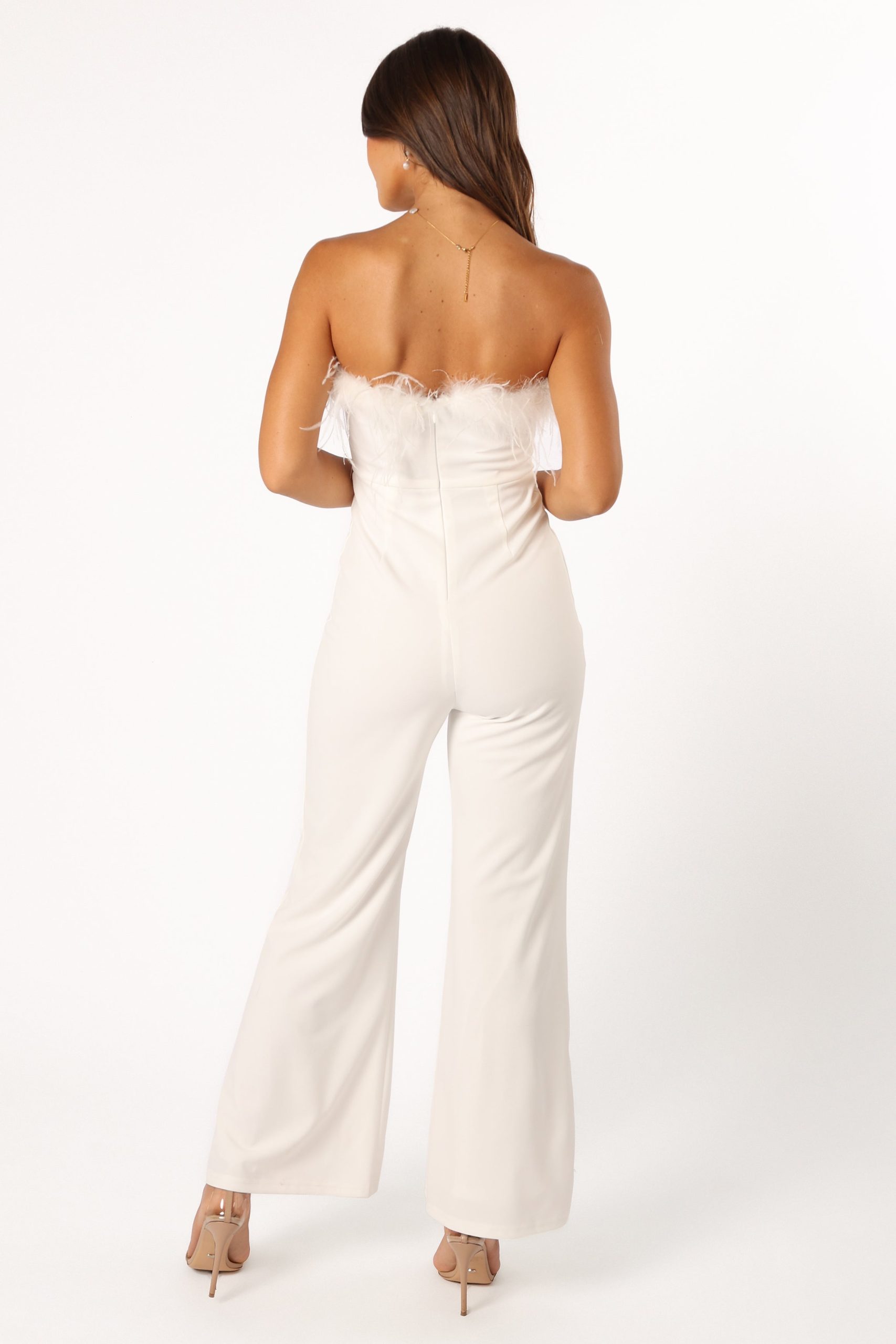 Louise Feather Trim Jumpsuit - White - Image 8
