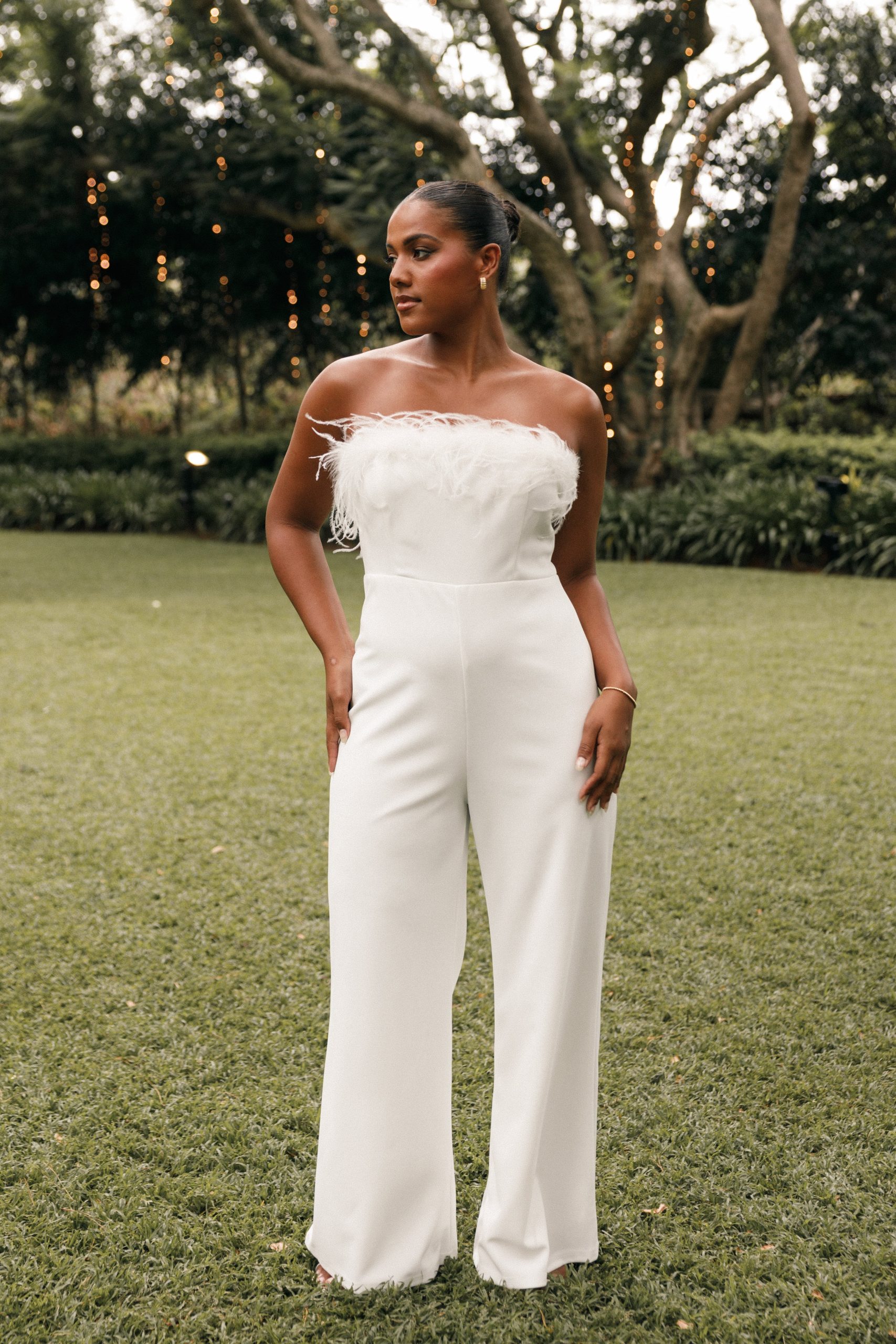 Louise Feather Trim Jumpsuit - White - Image 2