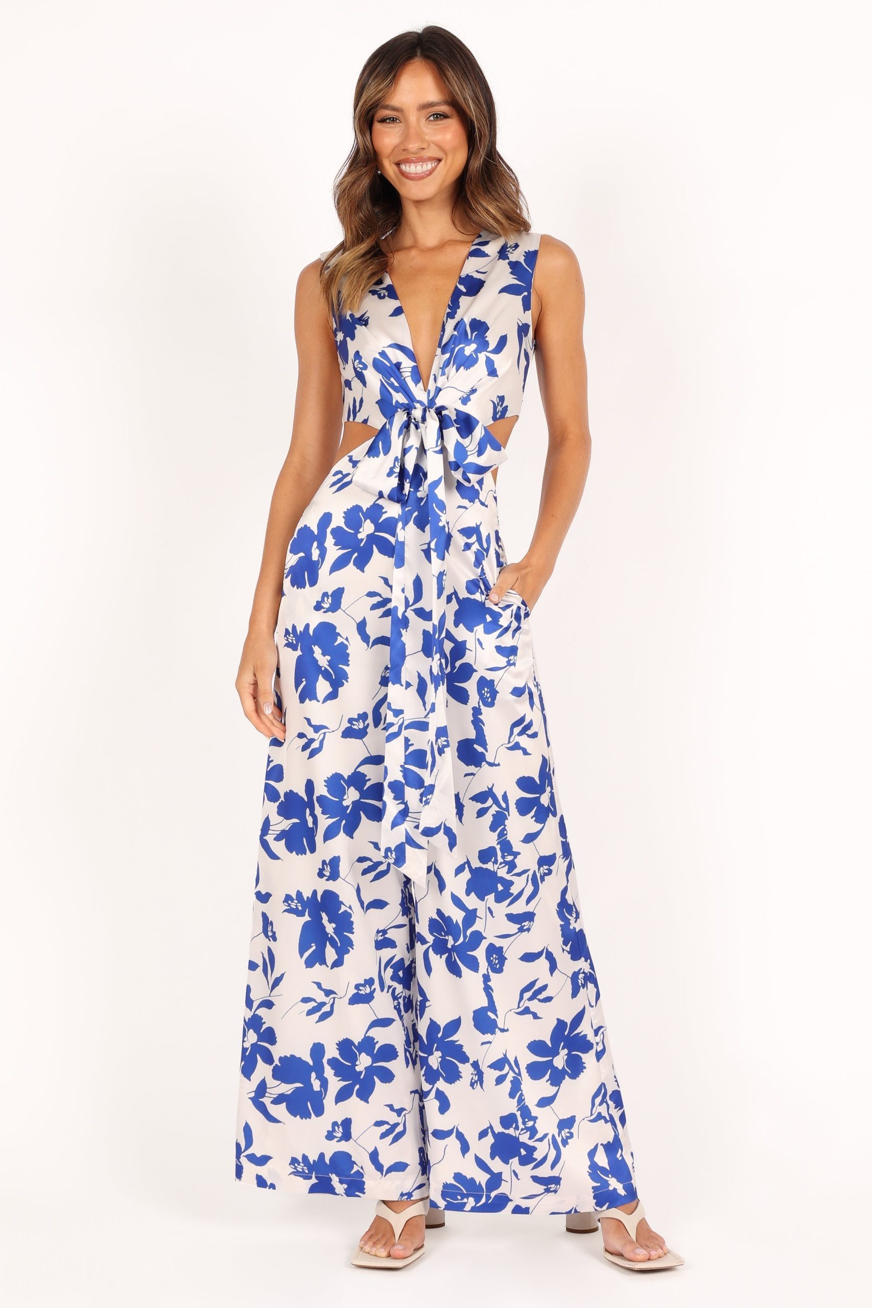 Lulu Wrap Front Jumpsuit - Blue Floral - Image 3