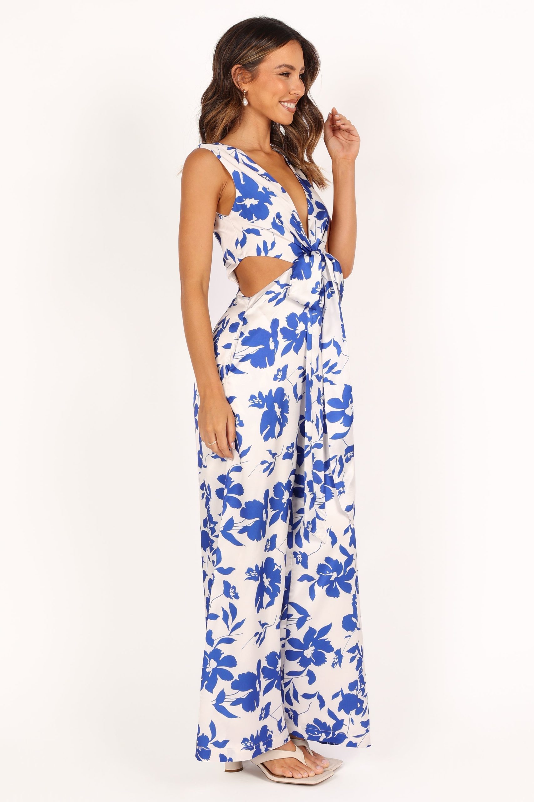 Lulu Wrap Front Jumpsuit - Blue Floral - Image 8