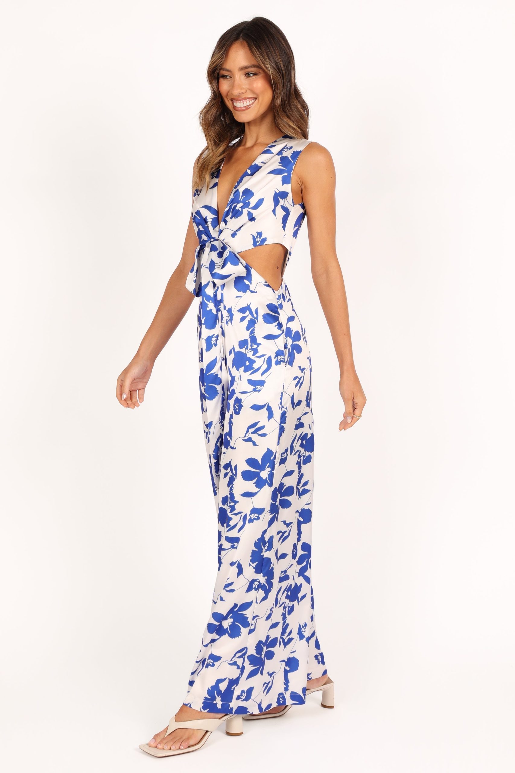 Lulu Wrap Front Jumpsuit - Blue Floral - Image 10