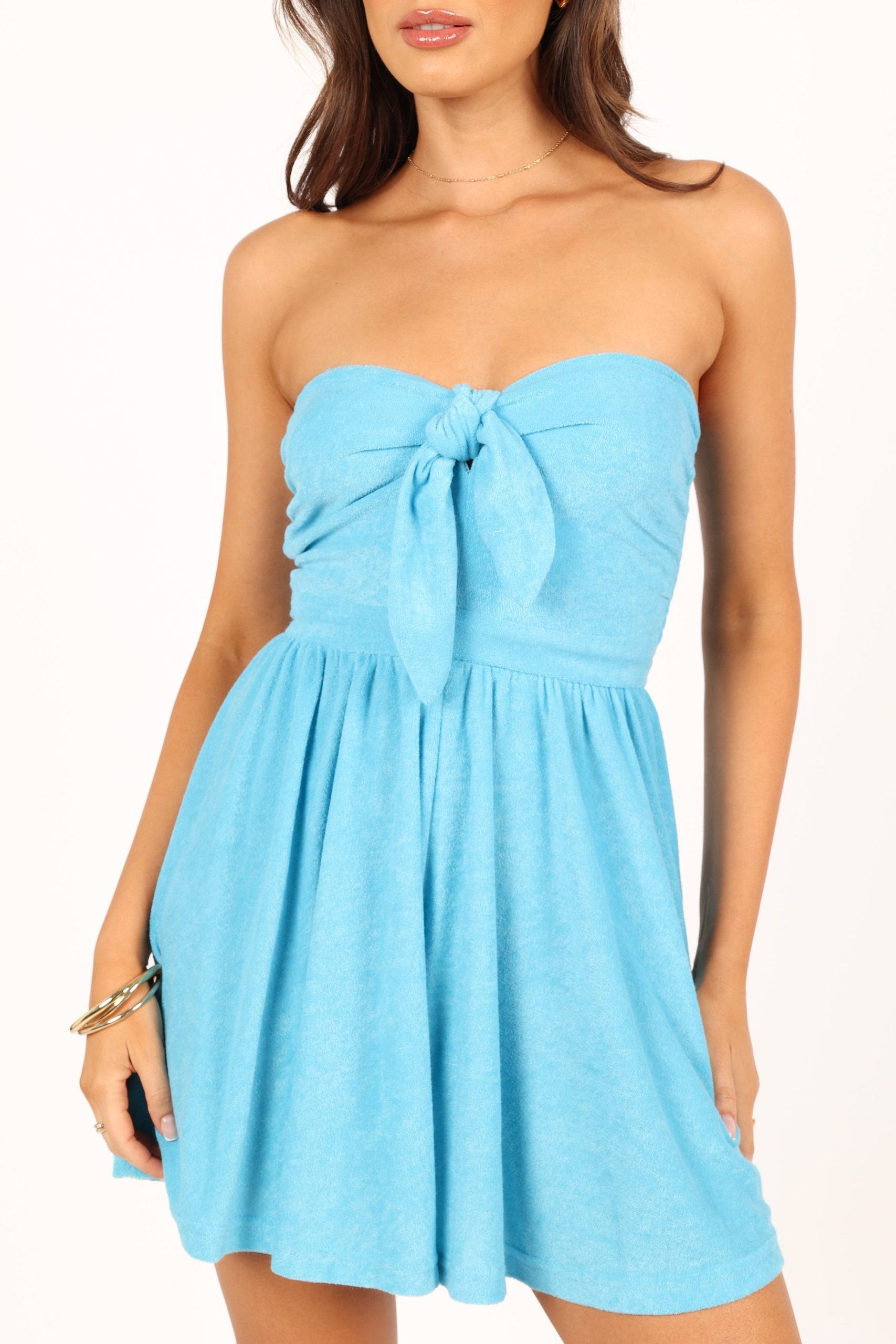 Marie Tie Front Romper - Blue - Image 9