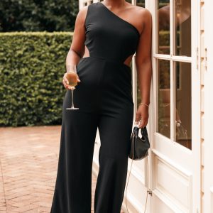Tina One Shoulder Jumpsuit - Black
