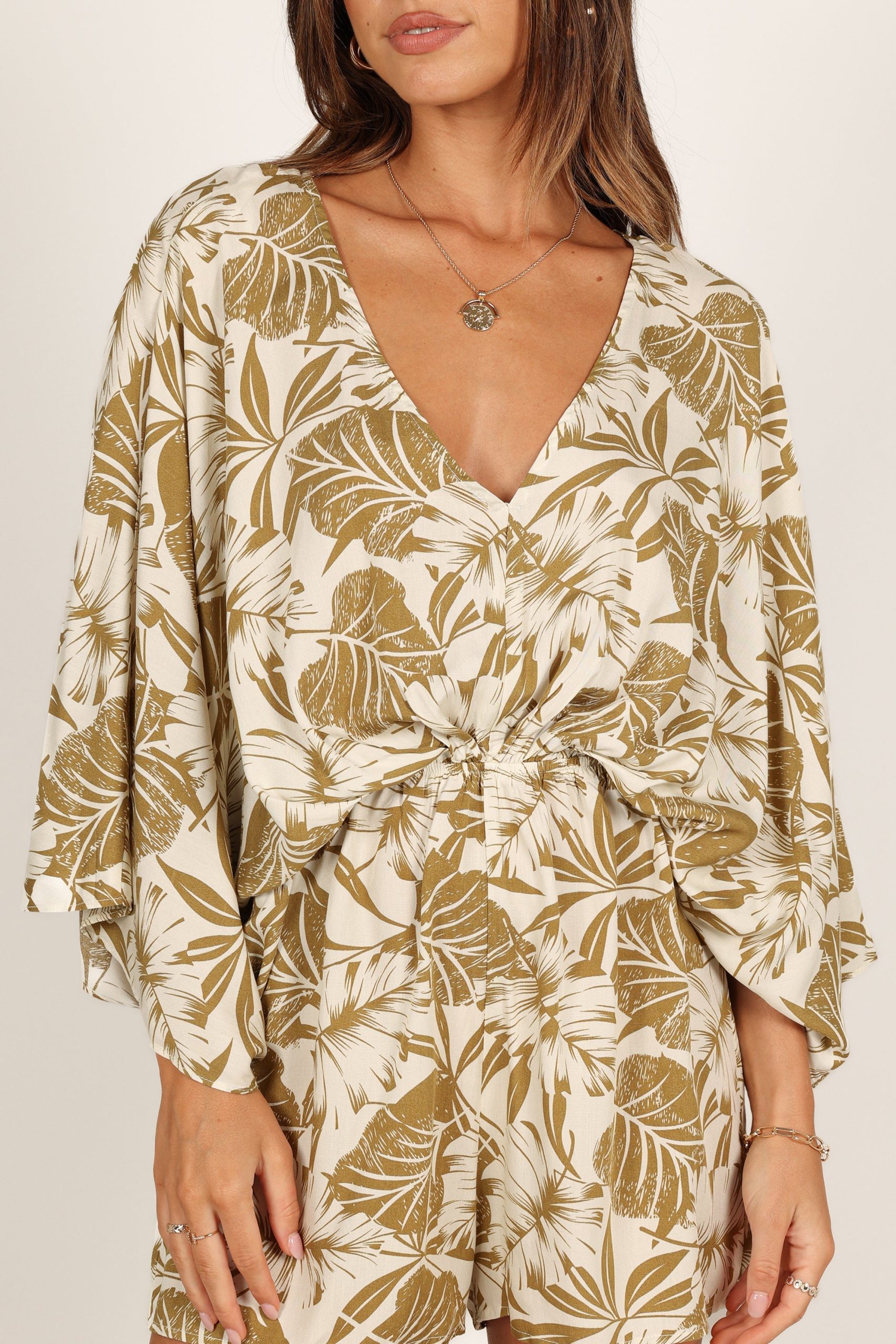 Willa Kimono Sleeve Romper - Olive - Image 3