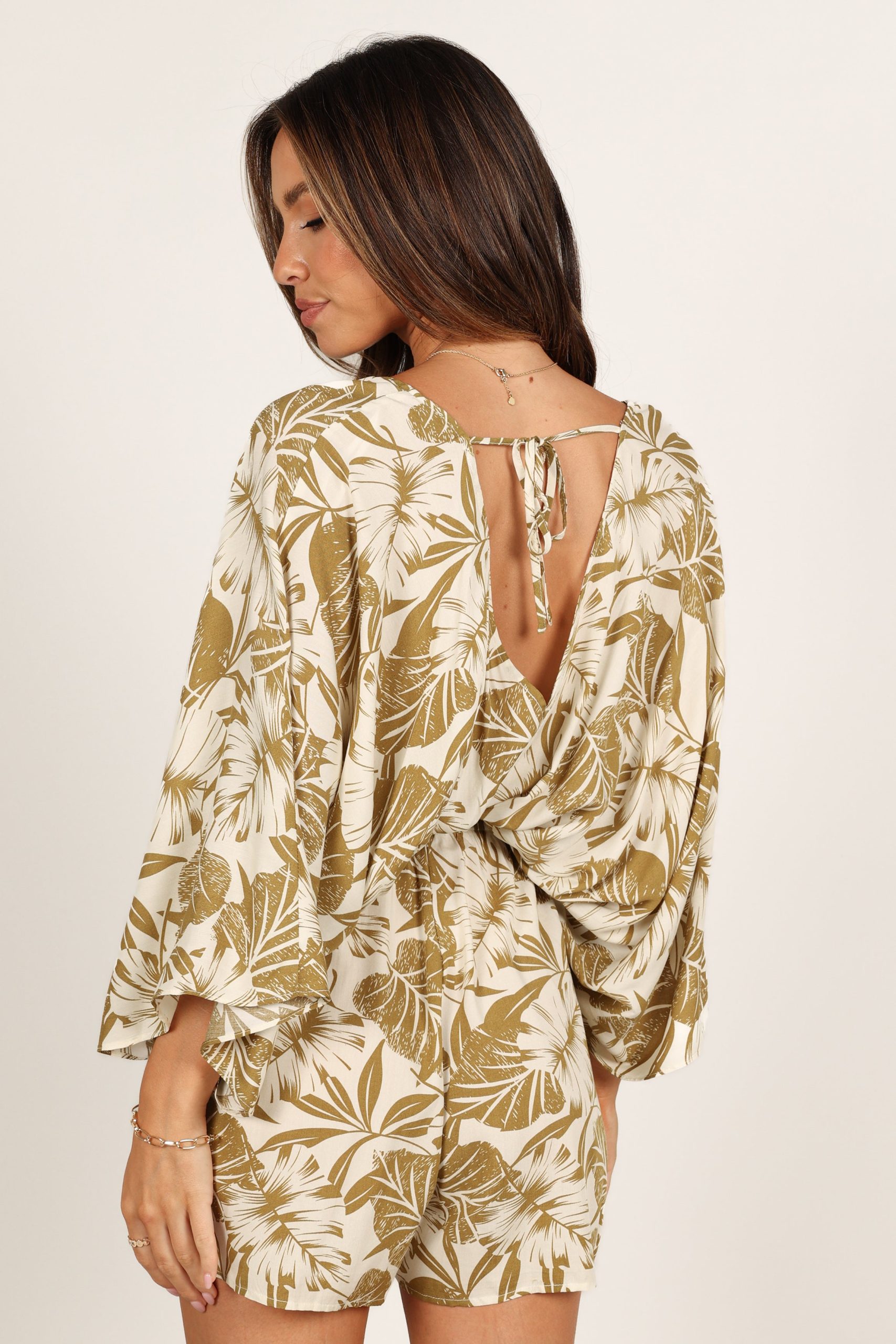 Willa Kimono Sleeve Romper - Olive - Image 6