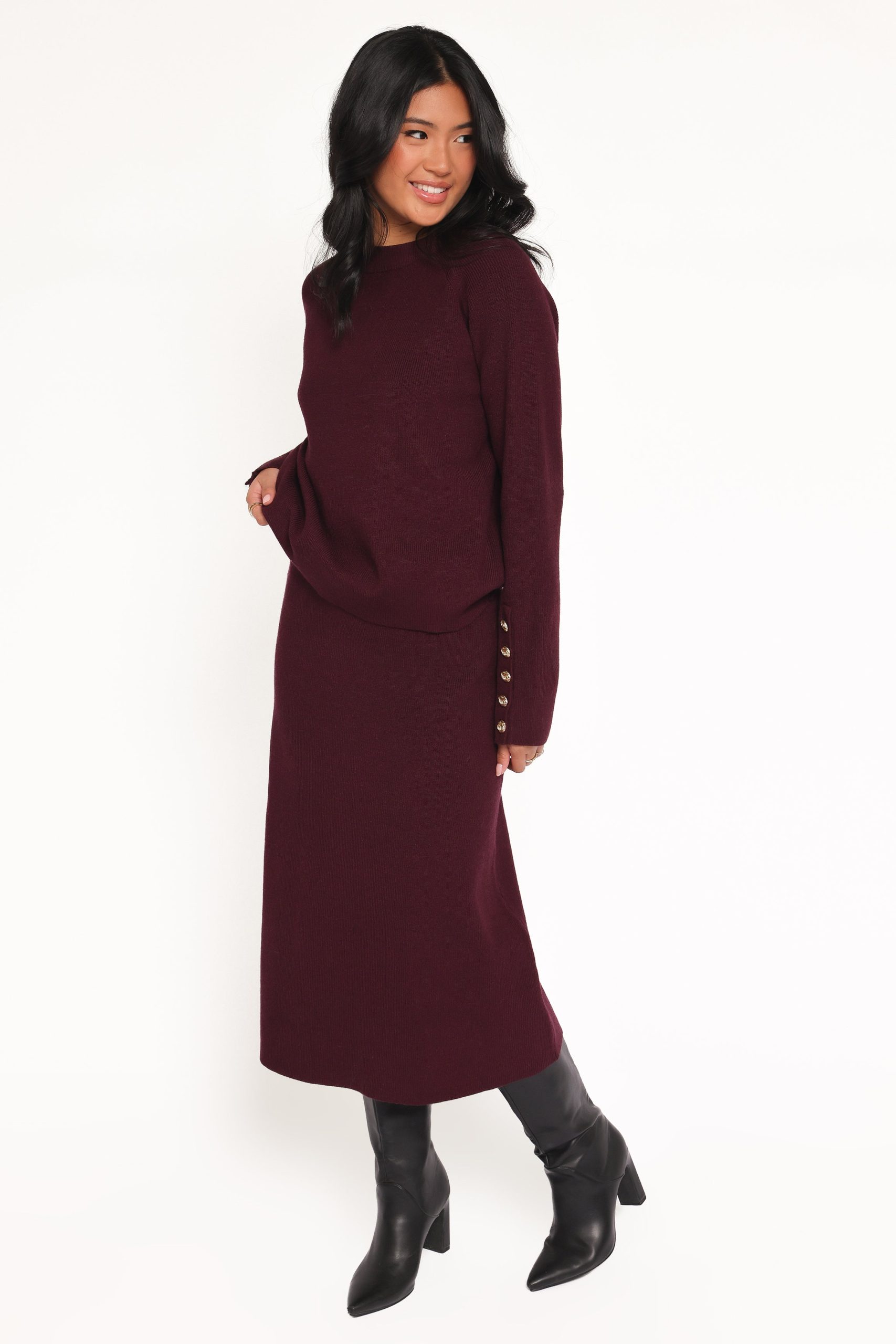 Bridget Maxi Skirt Sweater Set - Maroon - Image 3