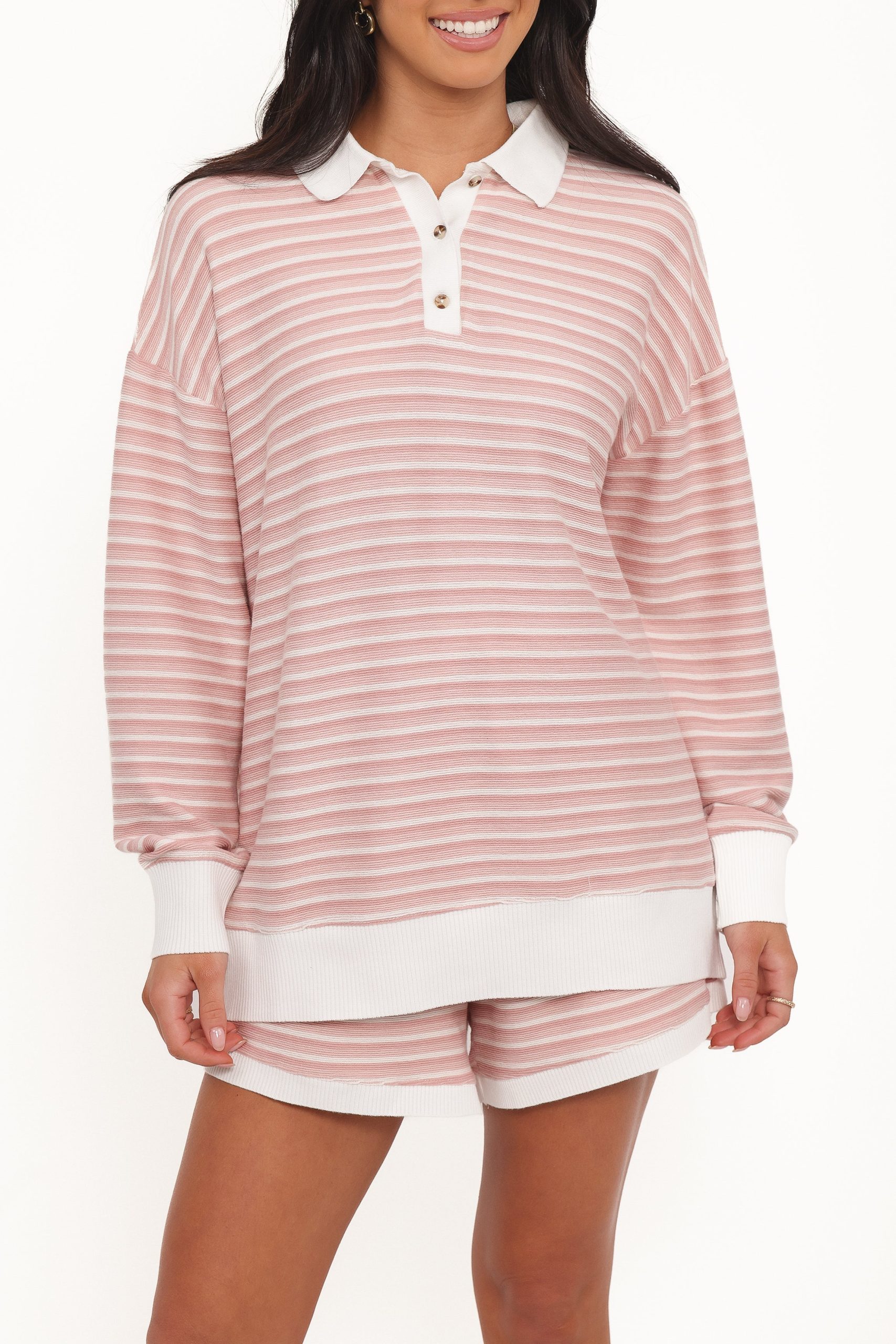 Dealia Knit Short Set - Pink Stripe - Image 3