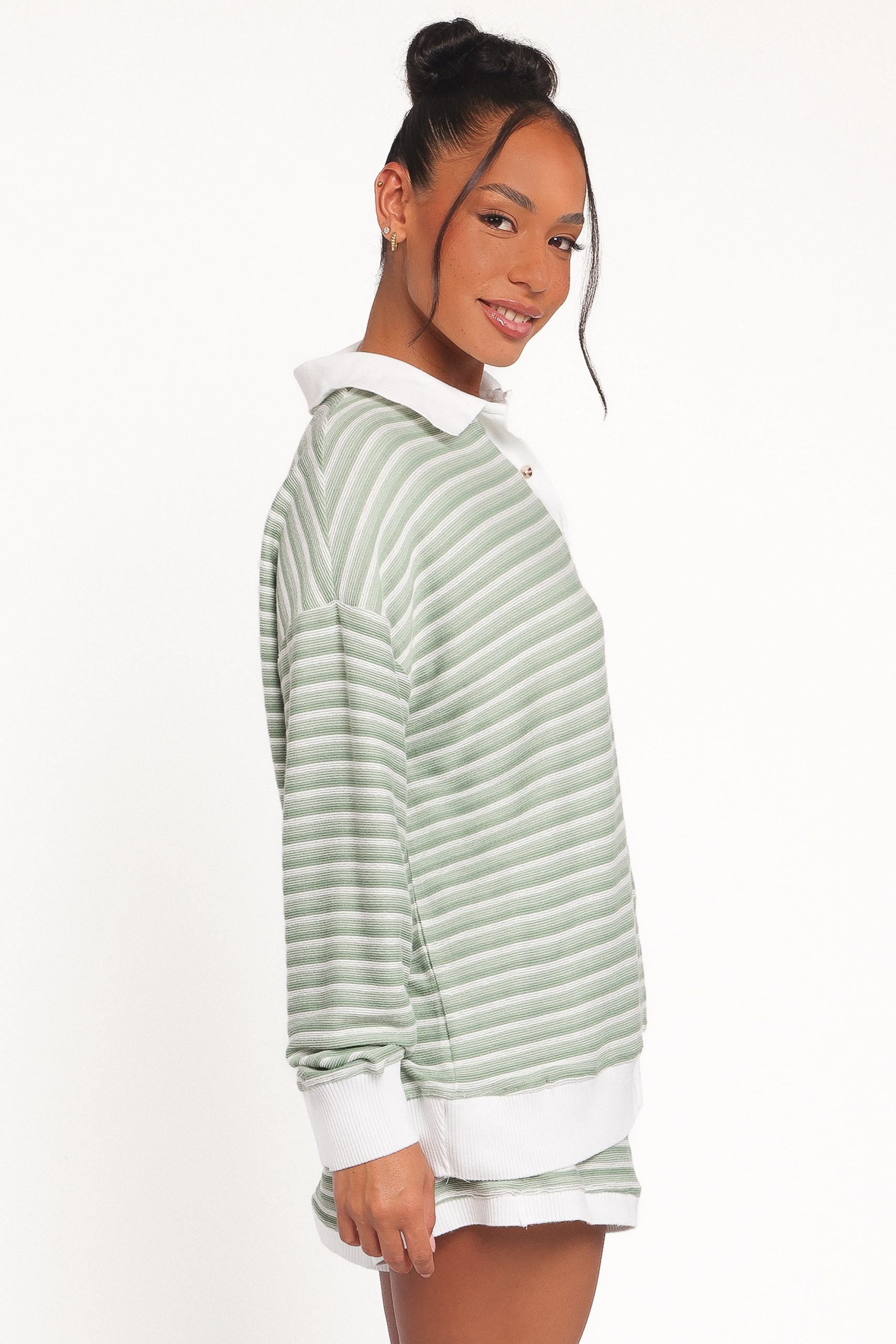 Dealia Knit Short Set - Sage Stripe - Image 3