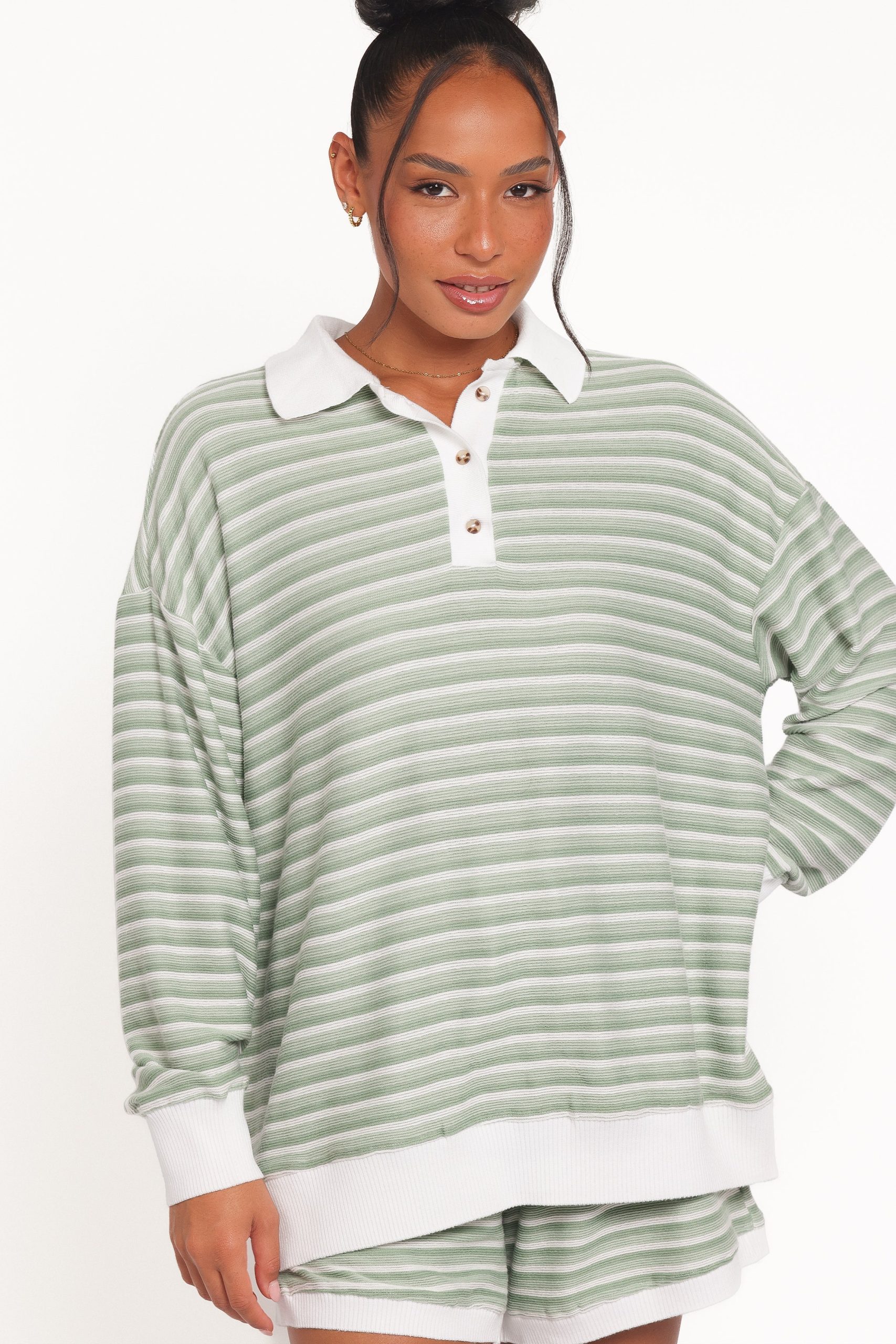 Dealia Knit Short Set - Sage Stripe - Image 2