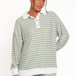 Dealia Knit Short Set - Sage Stripe