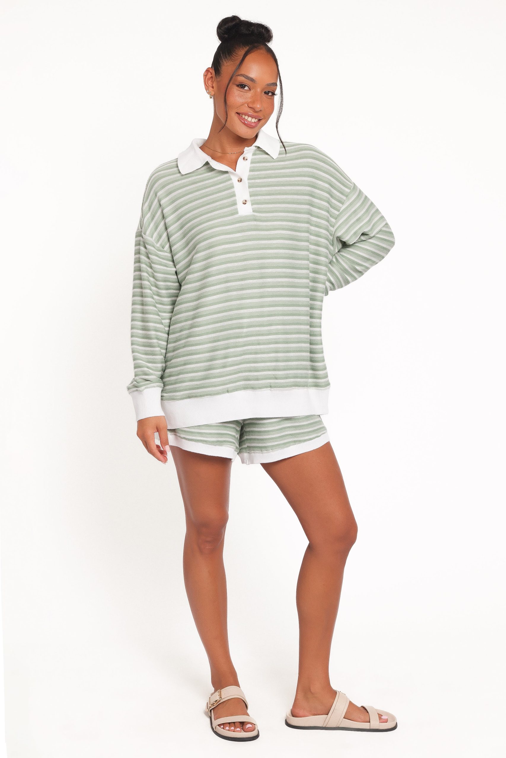 Dealia Knit Short Set - Sage Stripe - Image 6