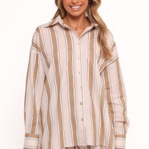 Dean Long Sleeve Short Set - Beige Stripe