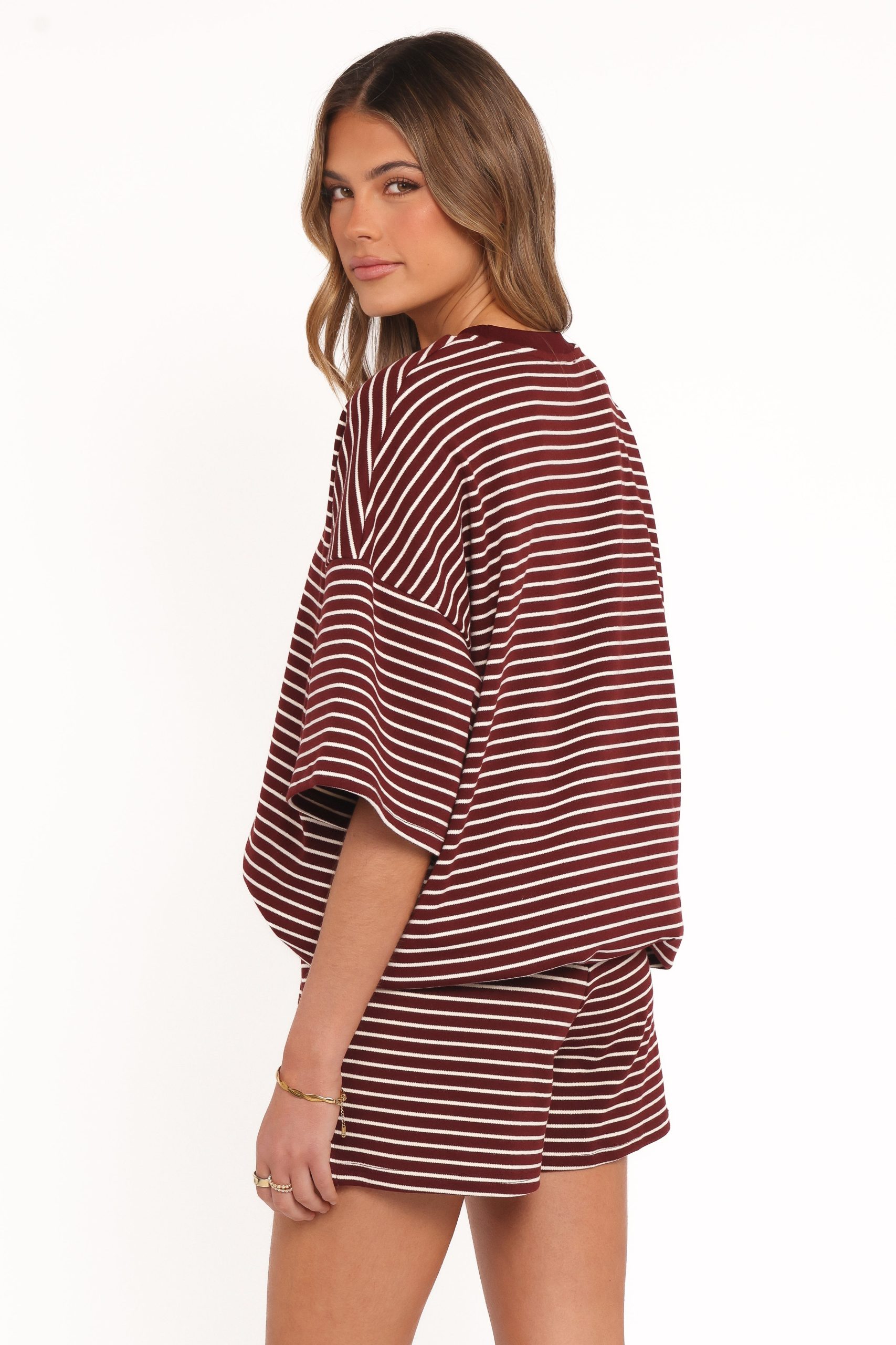 Hellen Stripe Short Set - Burgundy Cream Stripe - Image 5