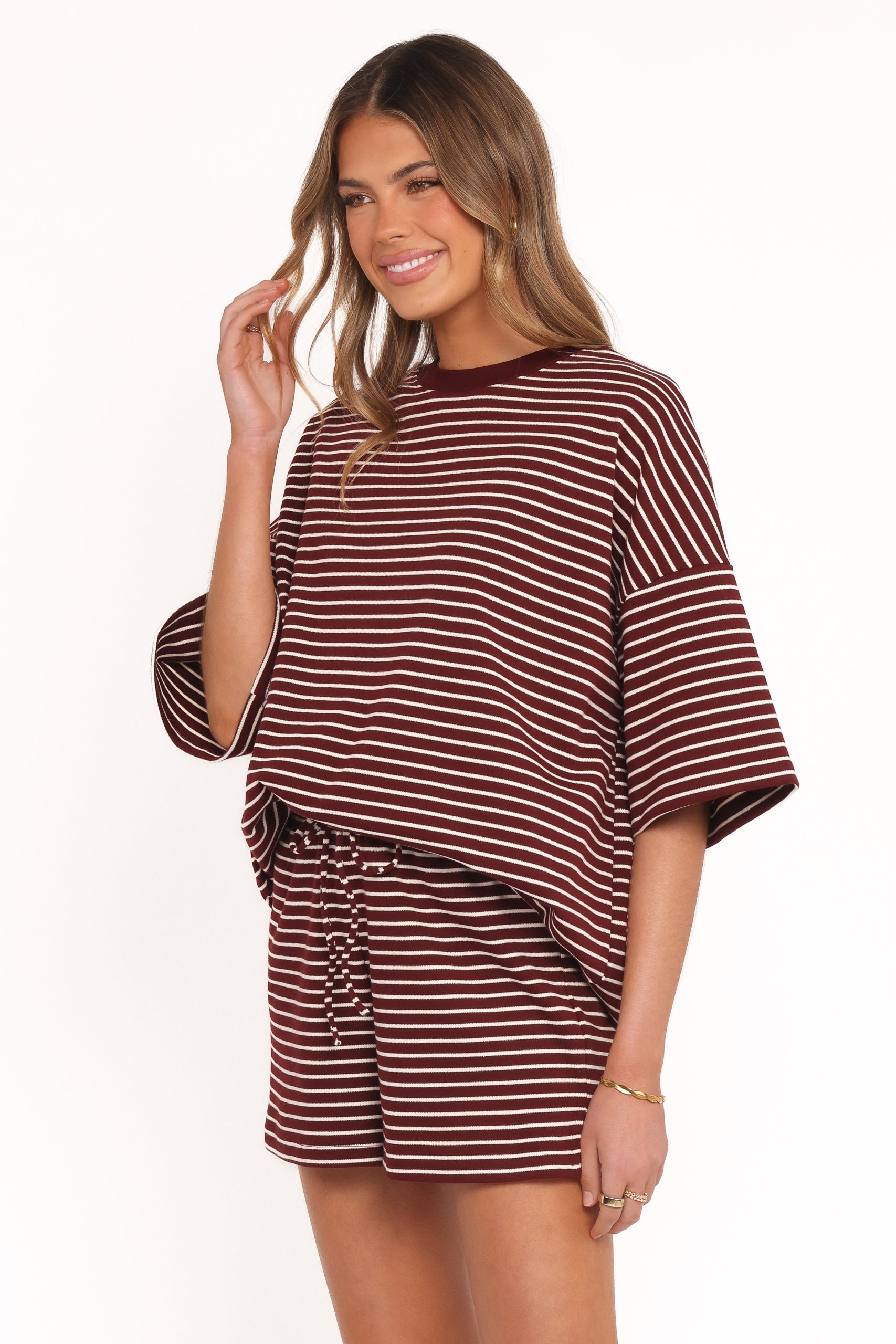 Hellen Stripe Short Set - Burgundy Cream Stripe - Image 4
