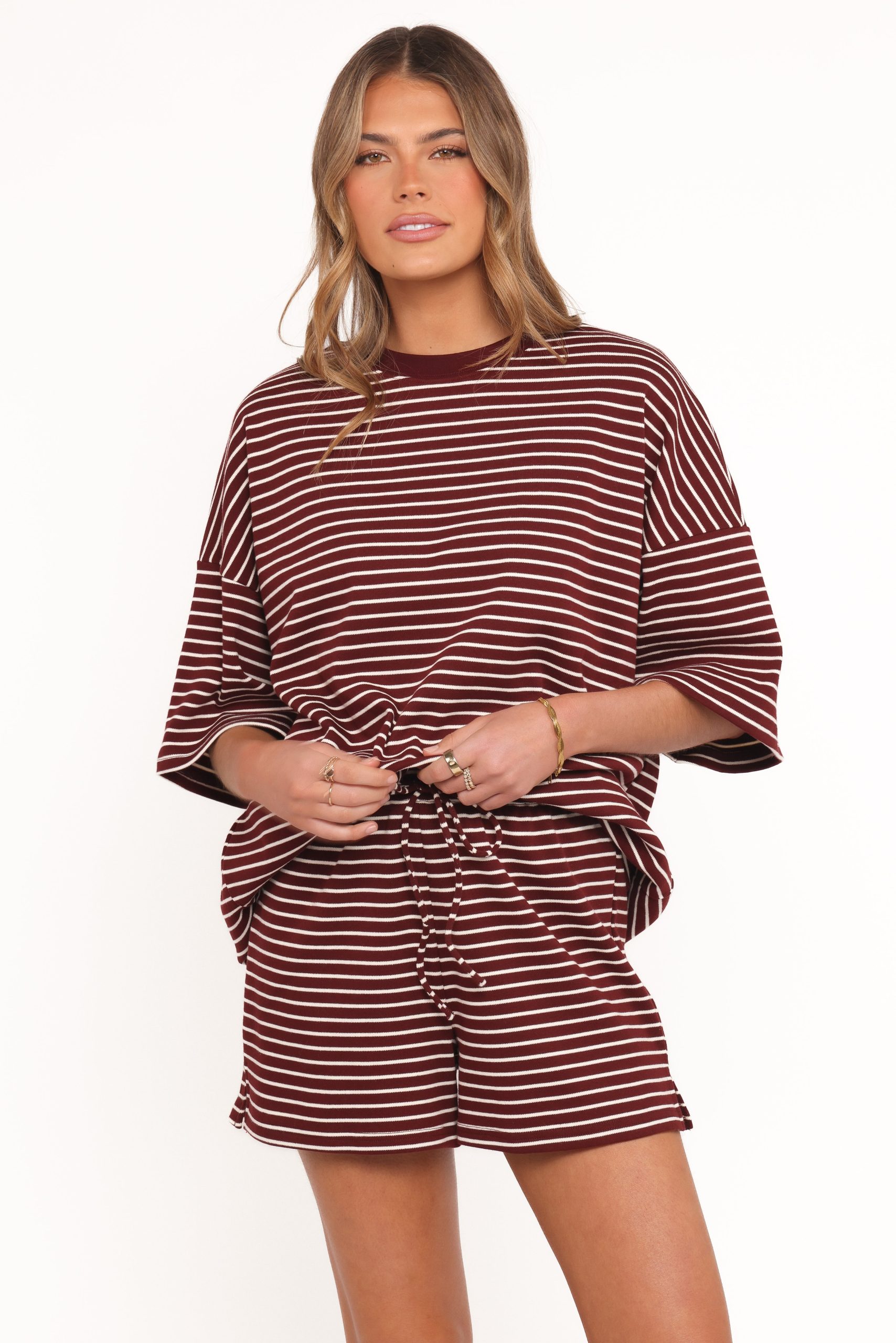 Hellen Stripe Short Set - Burgundy Cream Stripe - Image 2