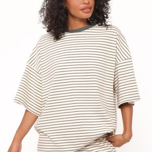 Hellen Stripe Short Set - Cream/Green Stripe
