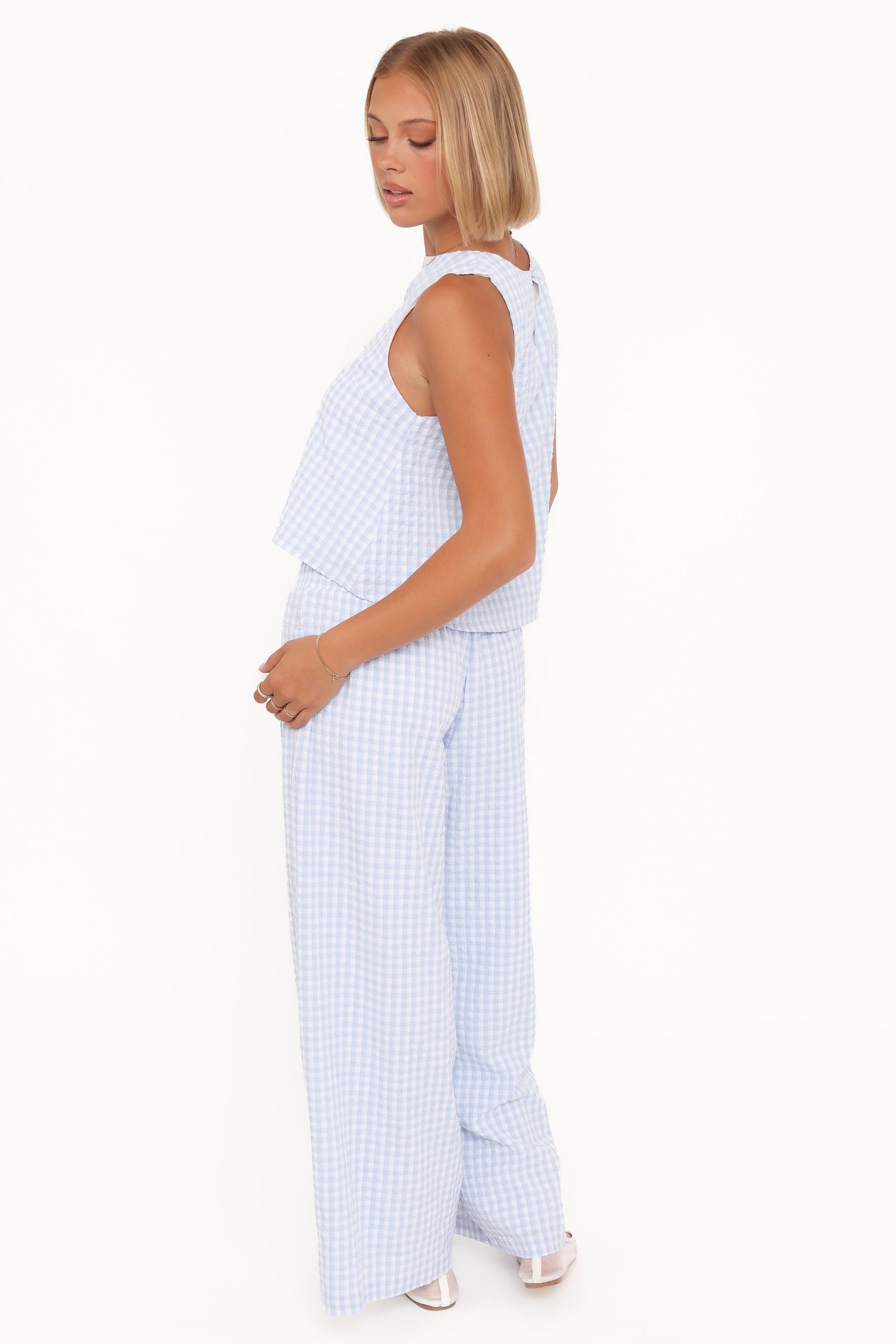Jillian Smocked Pant Set - Blue Gingham - Image 5
