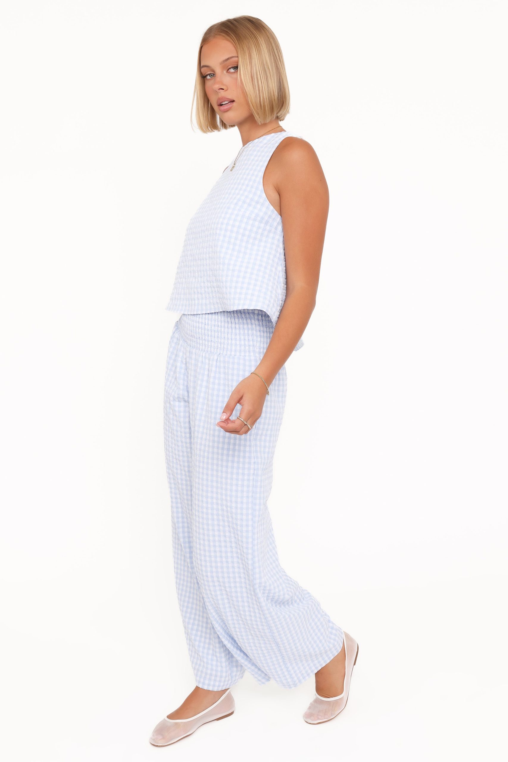 Jillian Smocked Pant Set - Blue Gingham - Image 4
