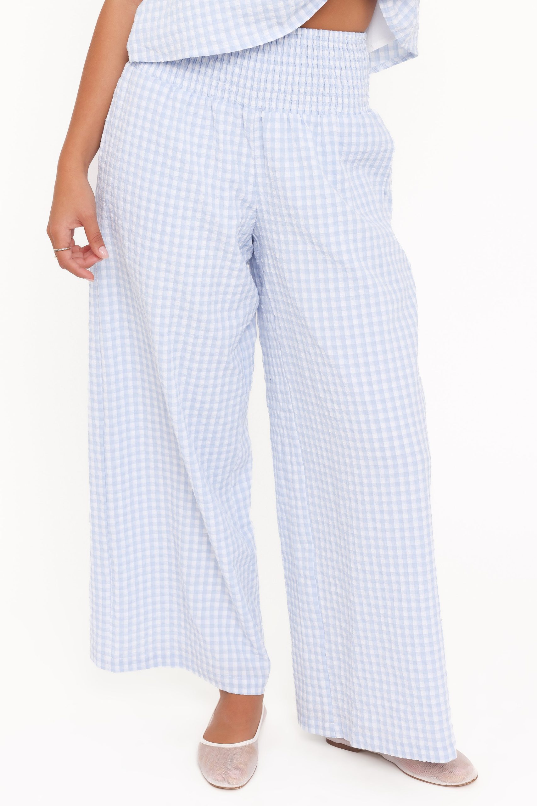 Jillian Smocked Pant Set - Blue Gingham - Image 6