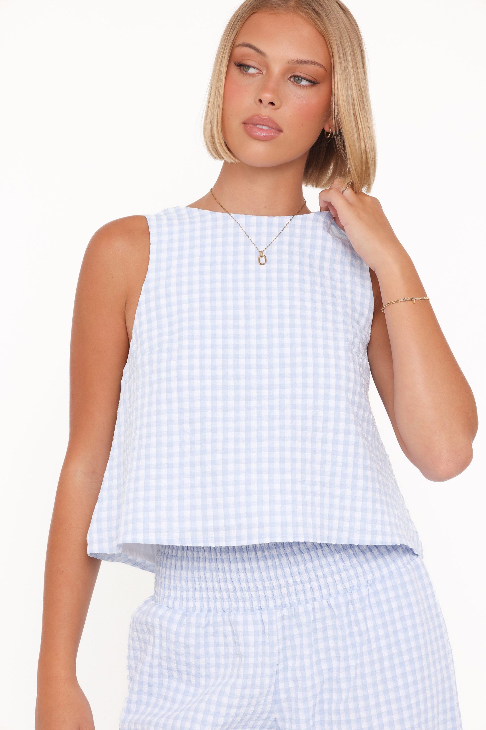 Jillian Smocked Pant Set - Blue Gingham - Image 3