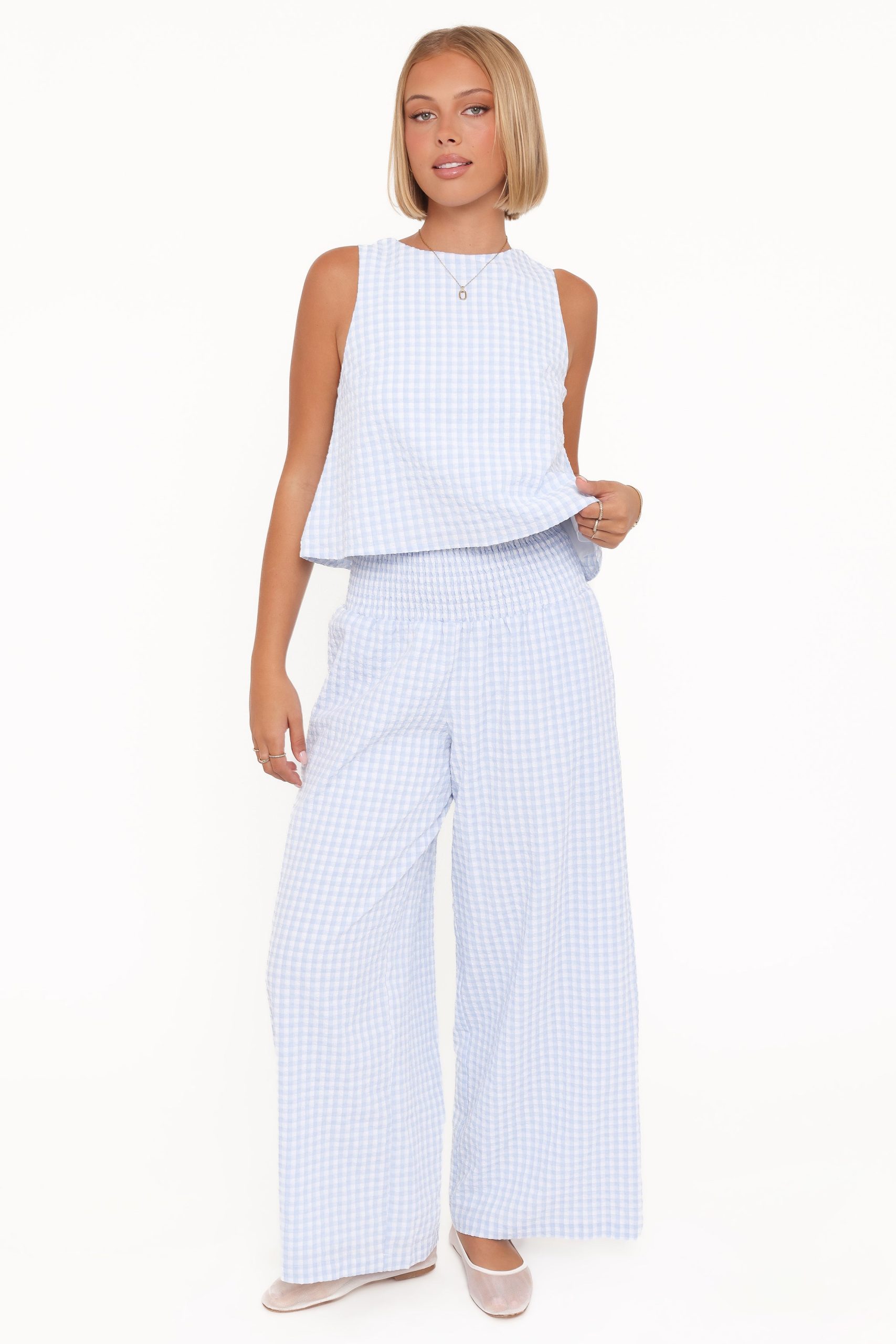 Jillian Smocked Pant Set - Blue Gingham - Image 2