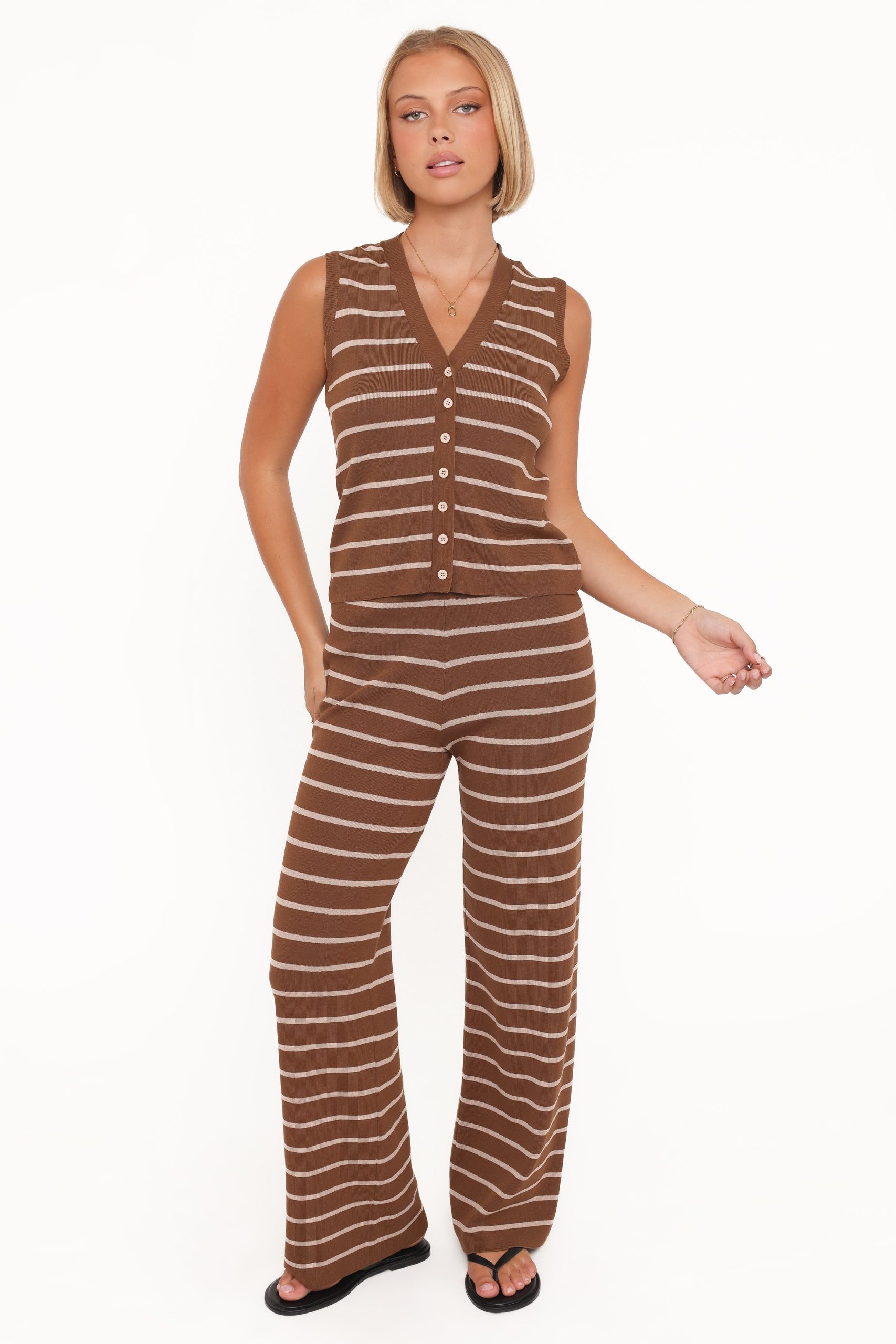 Juna Knitted Pant Set - Brown/Cream Stripe - Image 2