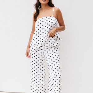 Kristy Pant Set - White/Black Polka Dot
