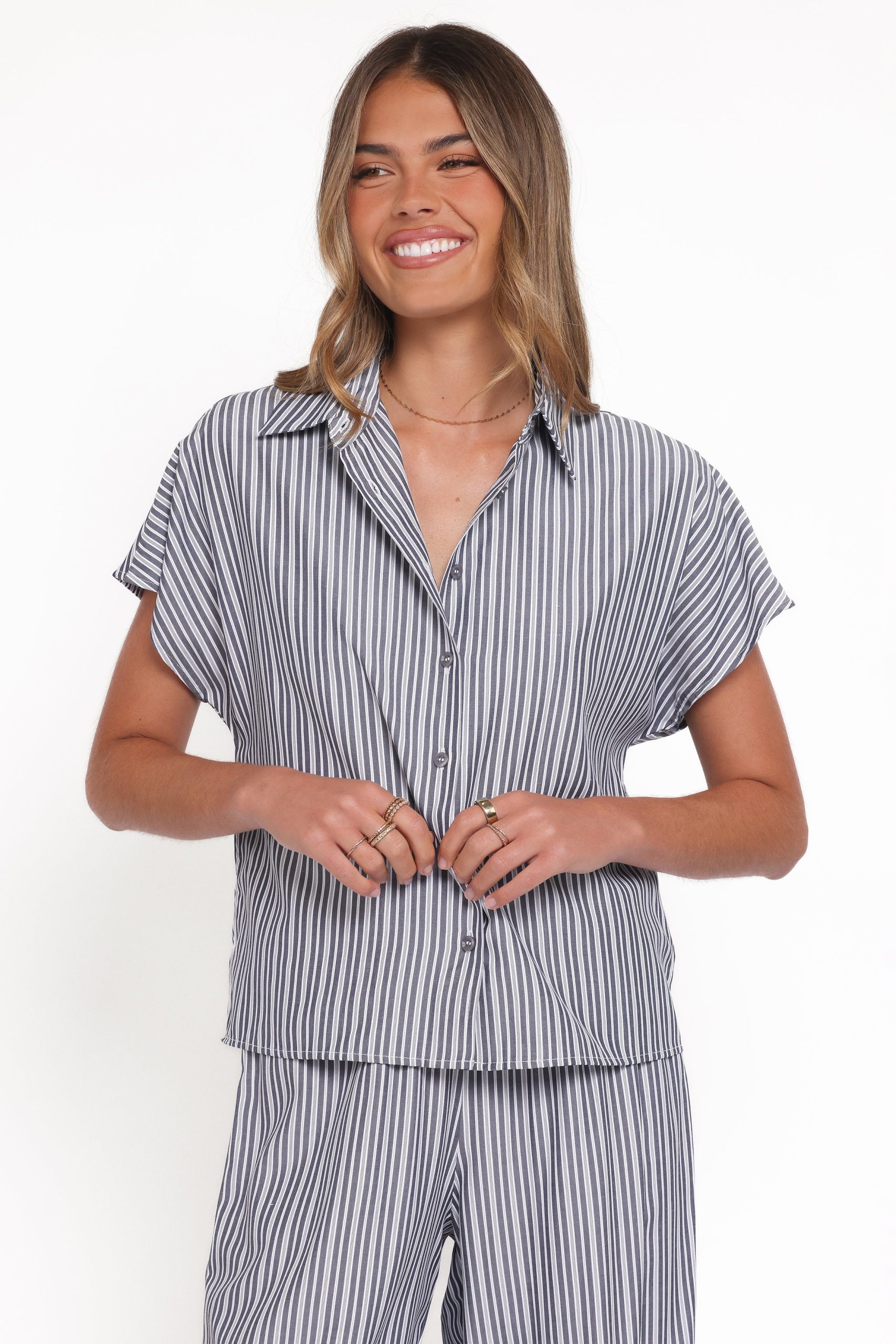 Melanie Pant Set - Charcoal Stripe - Image 2