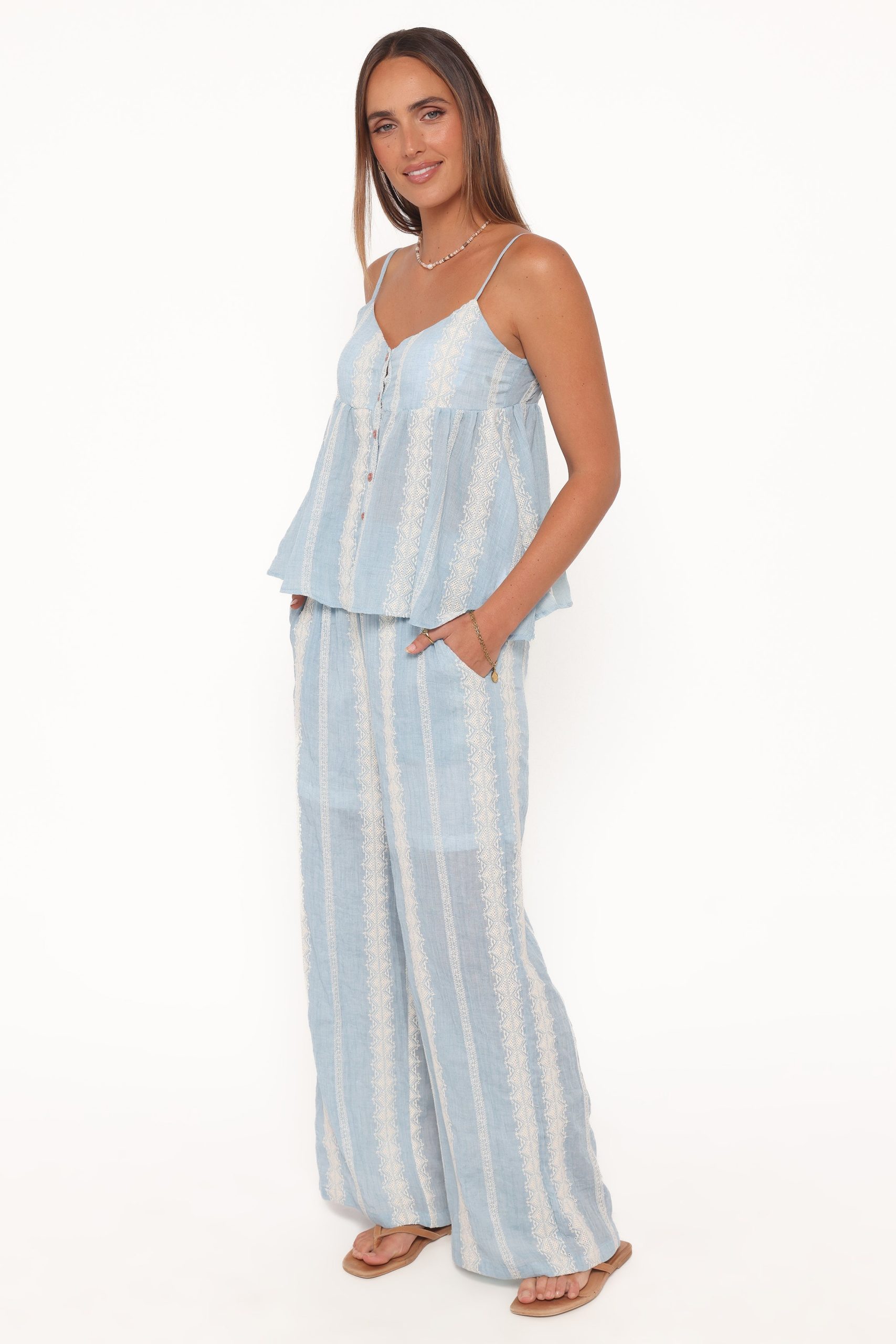 Mila Embroidered Pant Set - Light Blue - Image 3