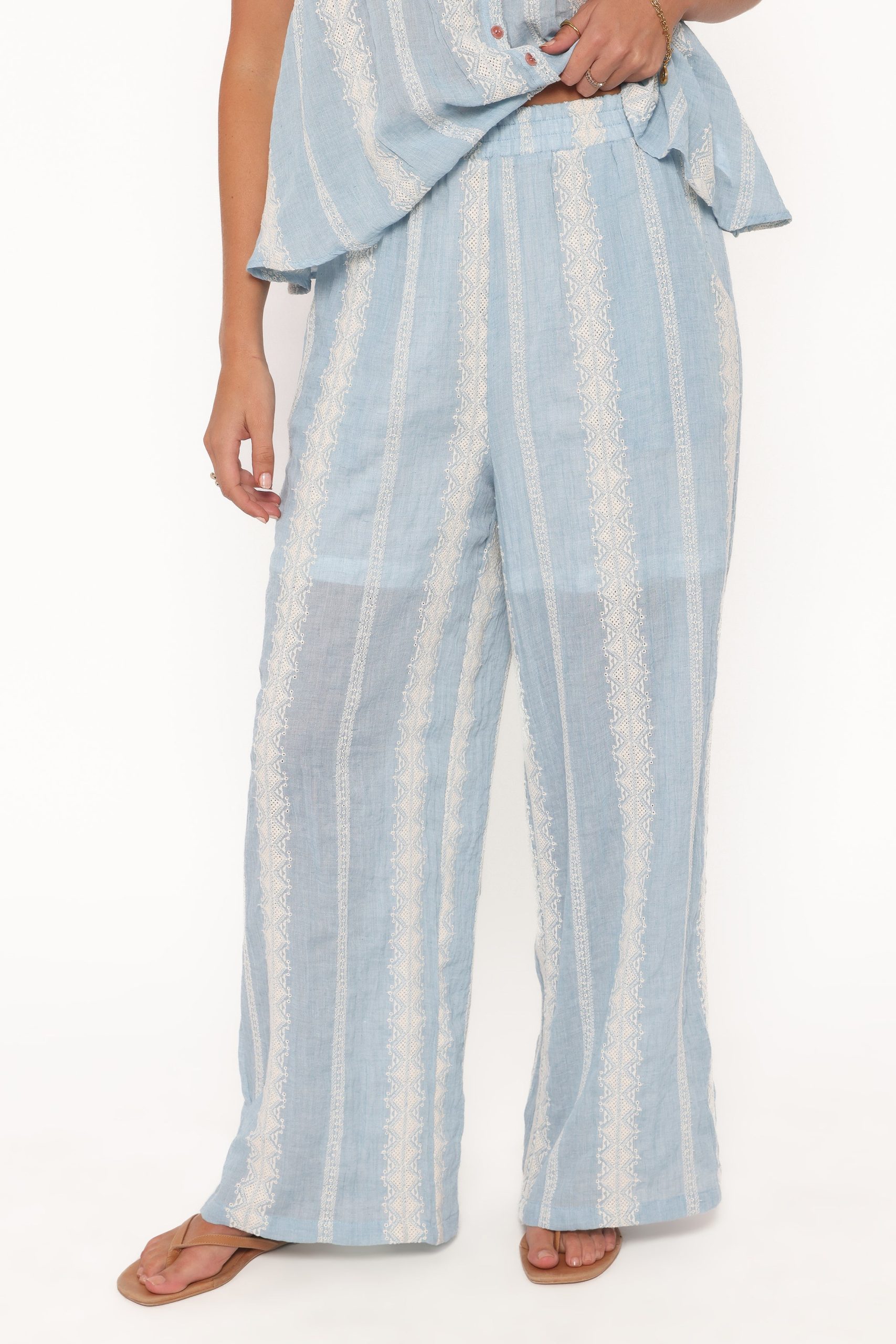 Mila Embroidered Pant Set - Light Blue - Image 6