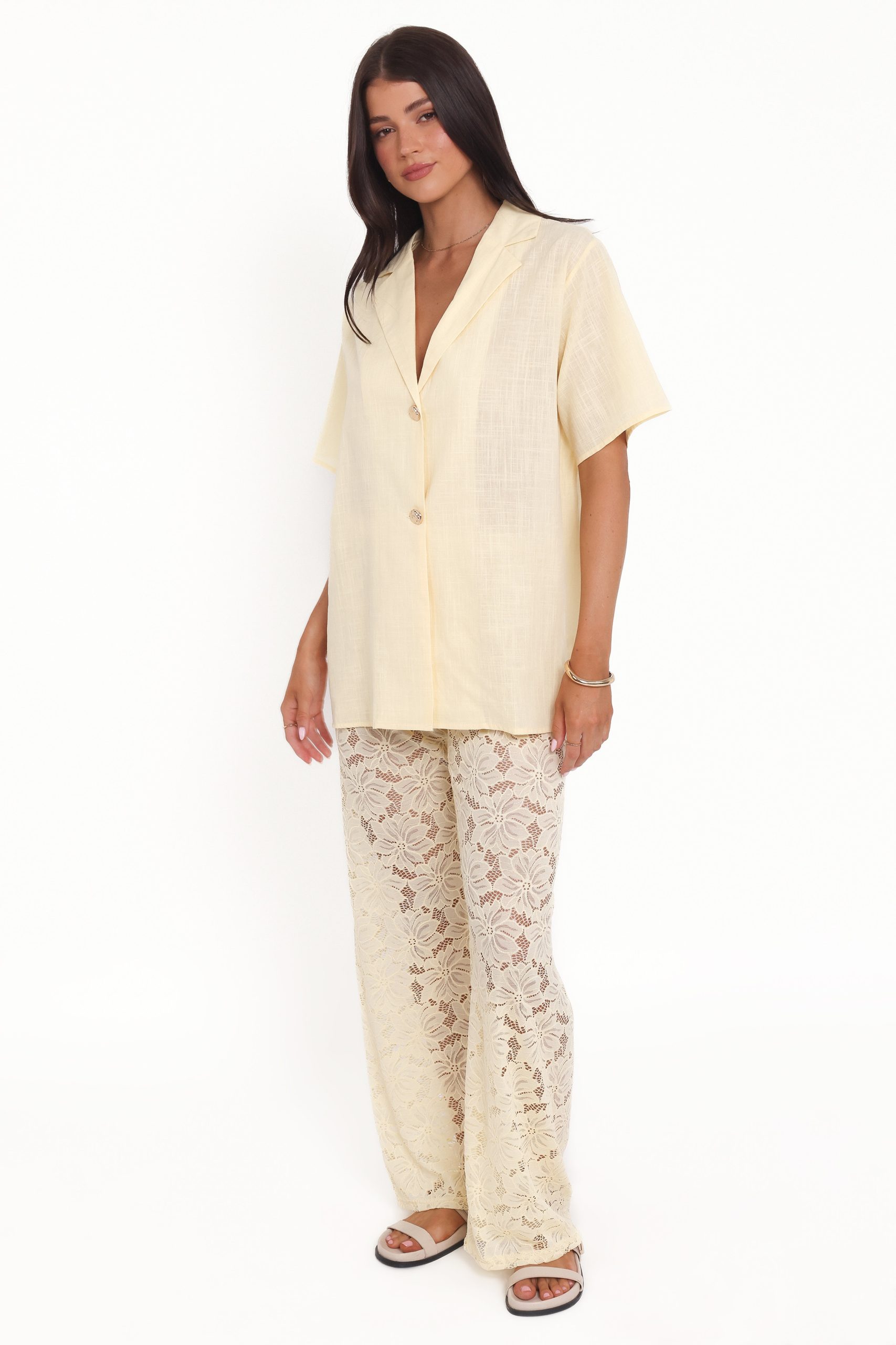 Mindy Lace Pant Set - Yellow - Image 3