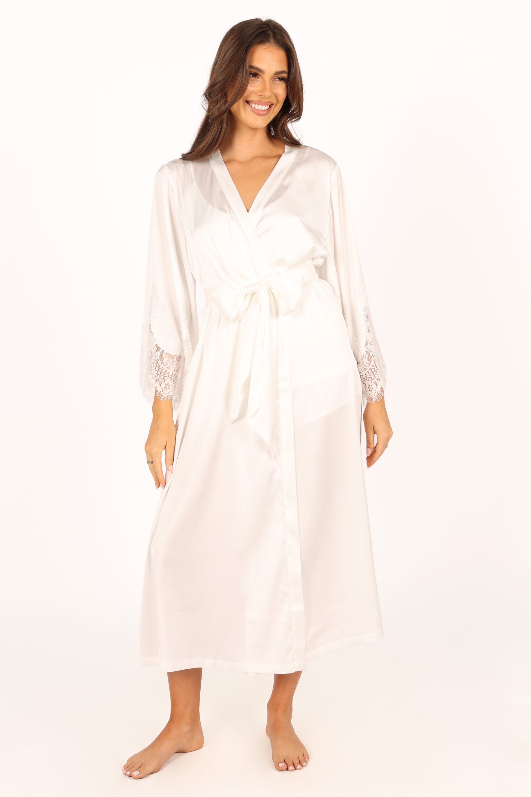 Darani Full Length Lace Trim Robe - Ivory - Image 6