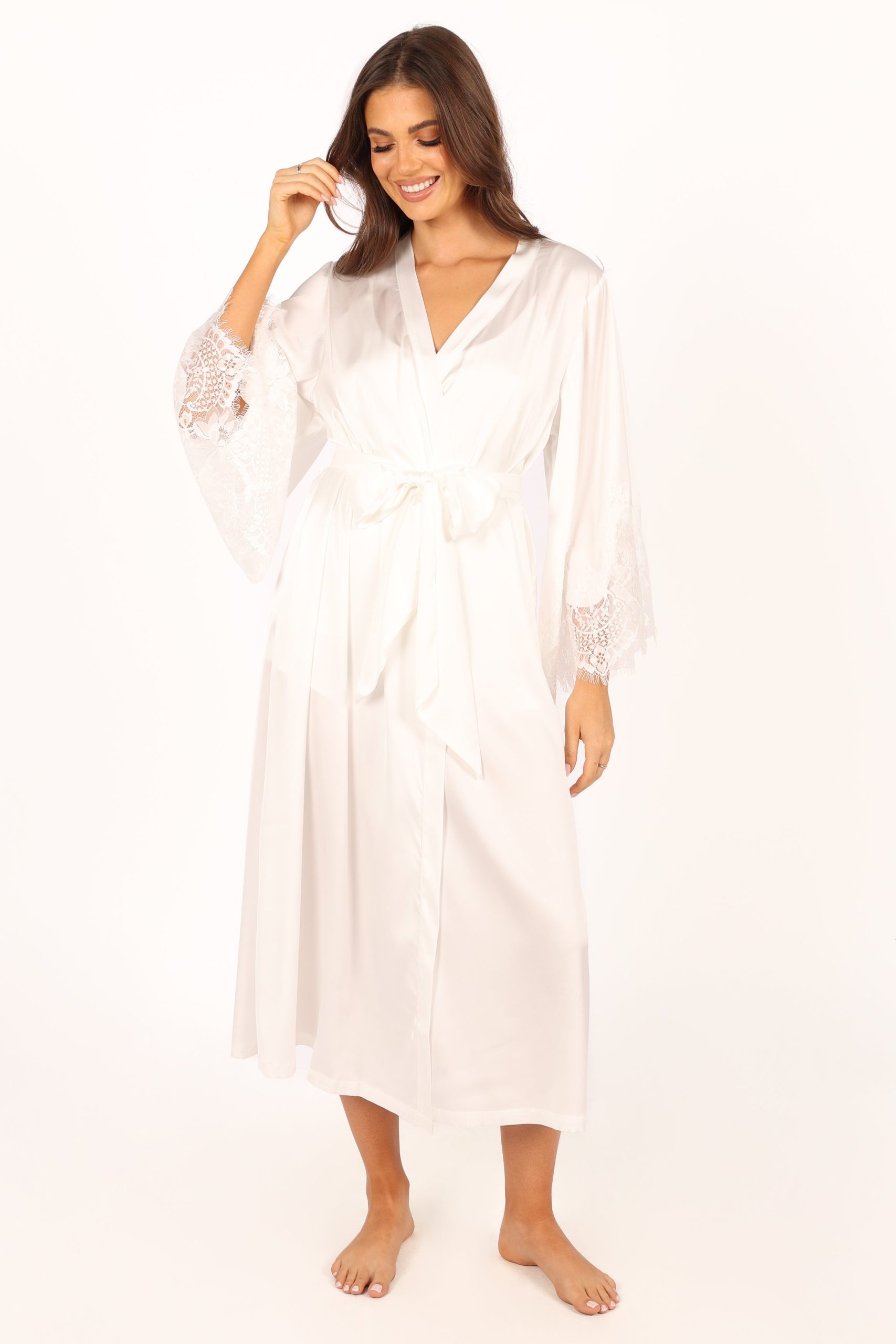 Darani Full Length Lace Trim Robe - Ivory - Image 7